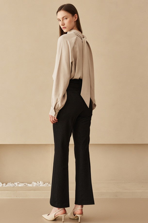 Nuve Two Tuck Scarf Blouse - Beige_FW2025