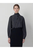Moment Le Sore Scarf Long Sleeve Blouse Charcoal_FW2025