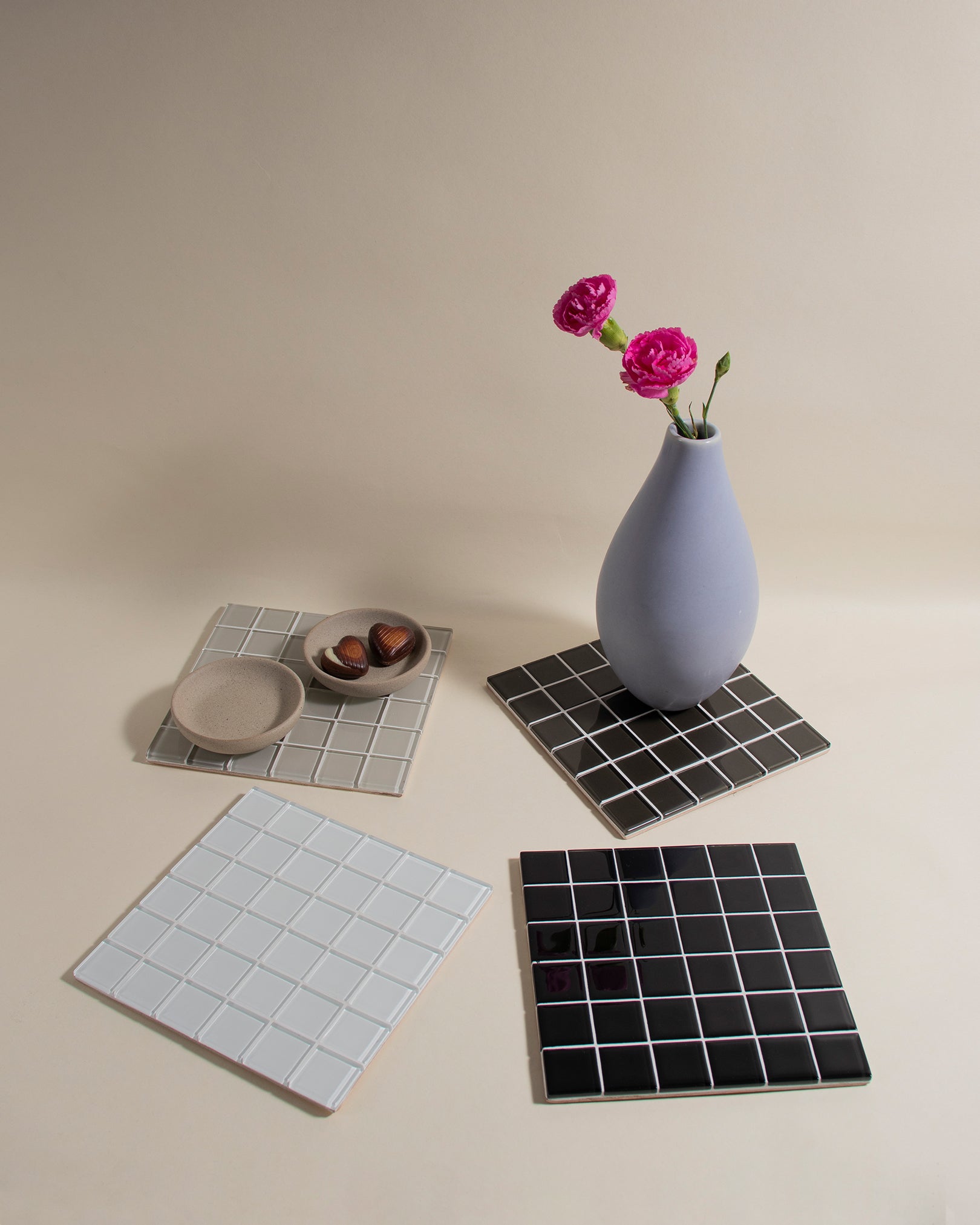 GLASS TILE DECORATIVE TRAY - Black Canvas