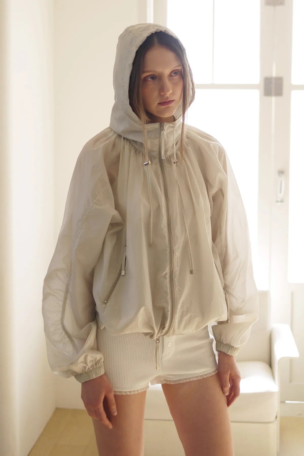 Light Shirring Windbreaker