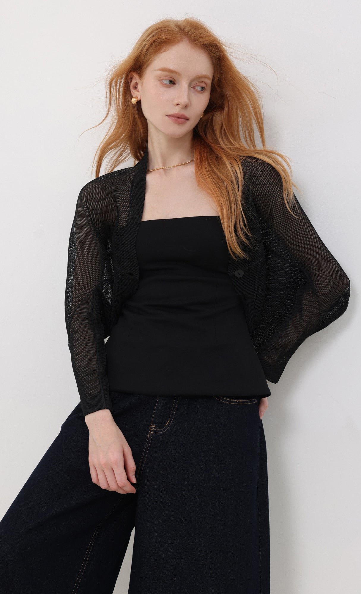Pleatsmood Lucid Pleats Mesh Cardigan Black