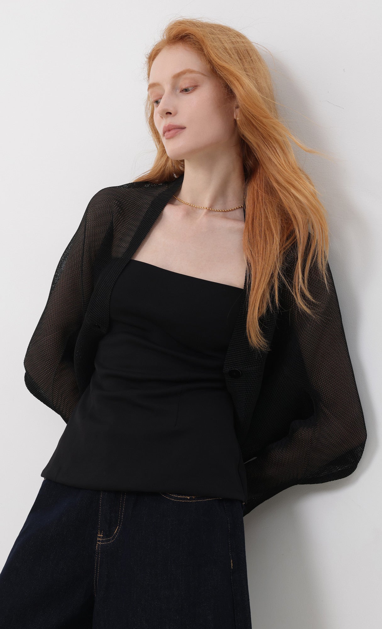 Pleatsmood Lucid Pleats Mesh Cardigan Black
