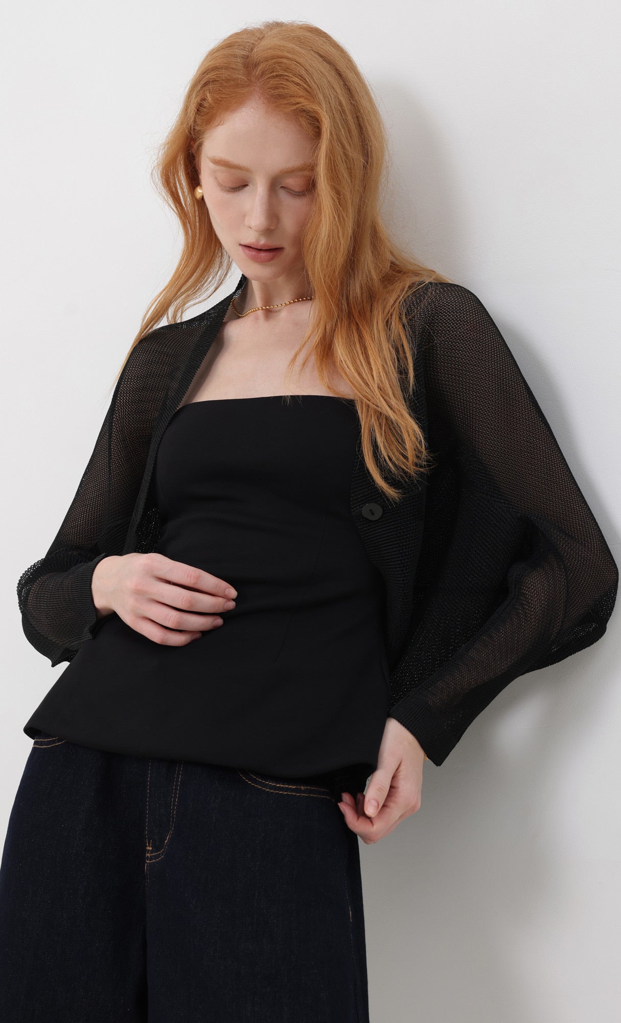 Pleatsmood Lucid Pleats Mesh Cardigan Black