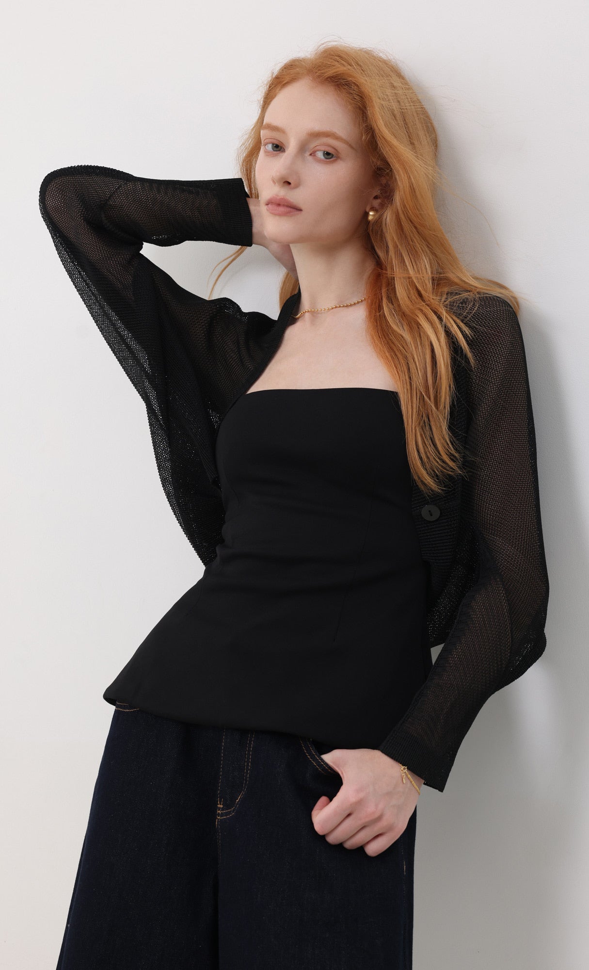 Pleatsmood Lucid Pleats Mesh Cardigan Black