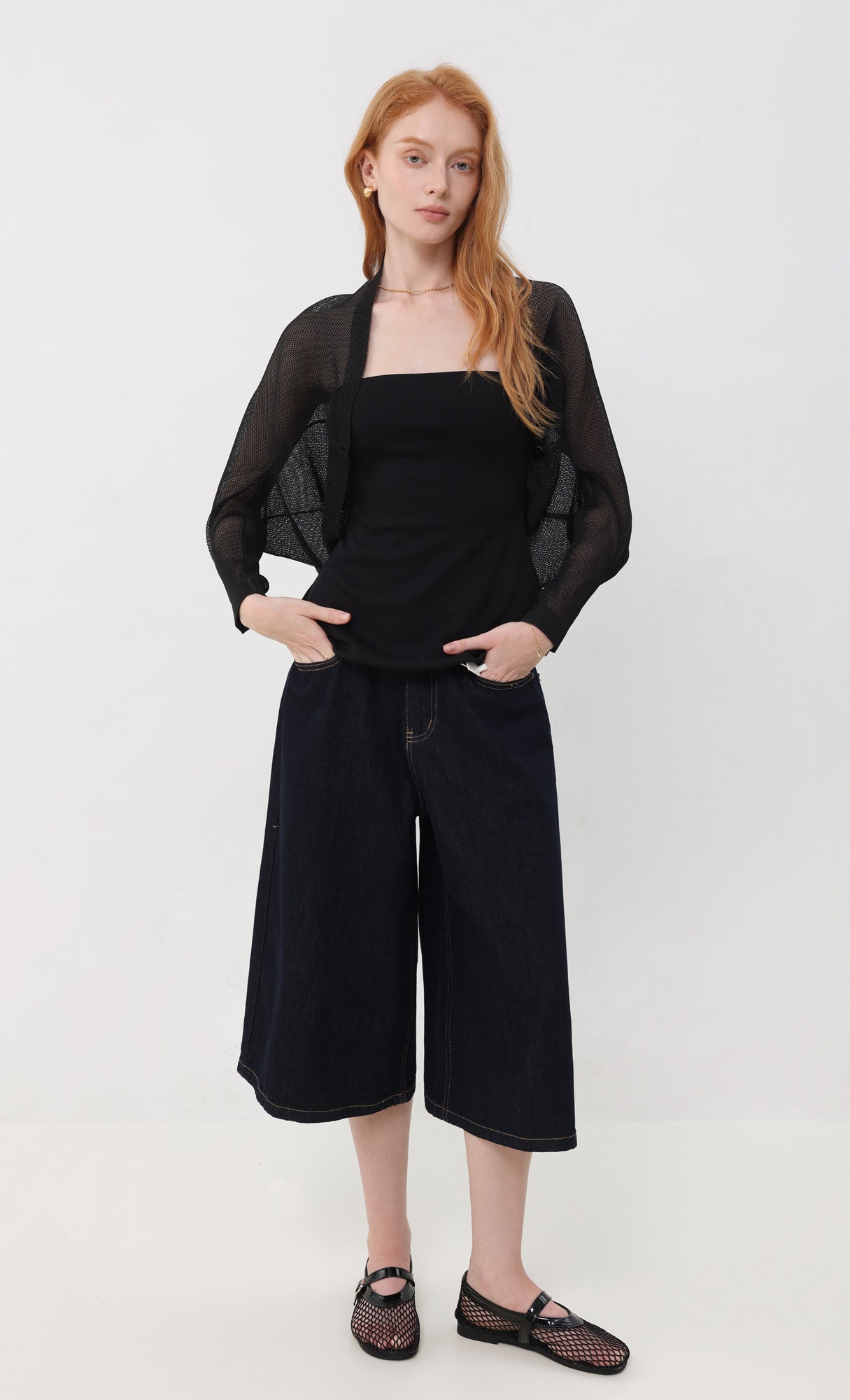 Pleatsmood Lucid Pleats Mesh Cardigan Black