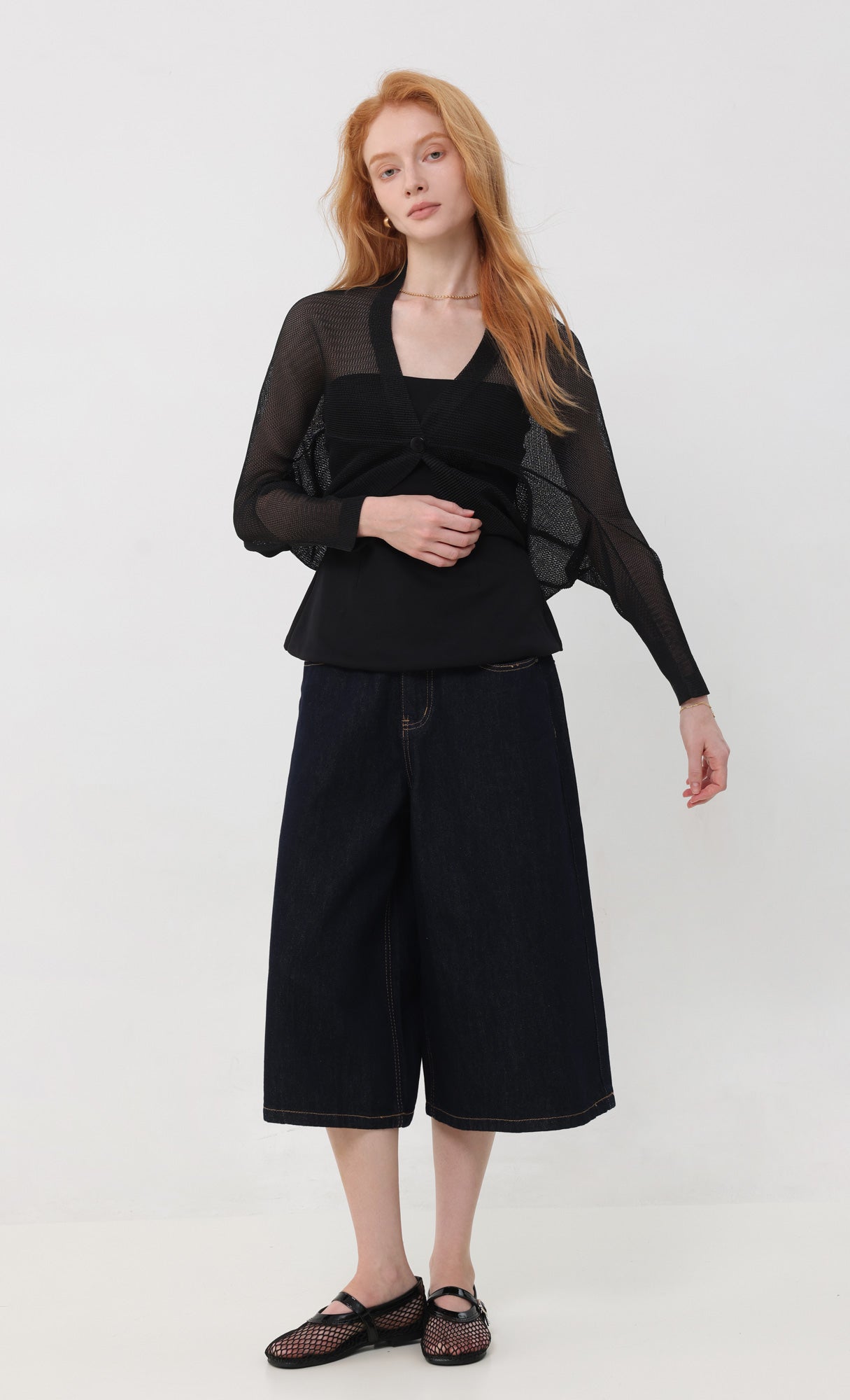 Pleatsmood Lucid Pleats Mesh Cardigan Black