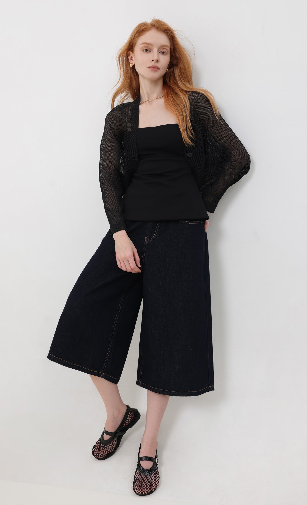 Pleatsmood Lucid Pleats Mesh Cardigan Black