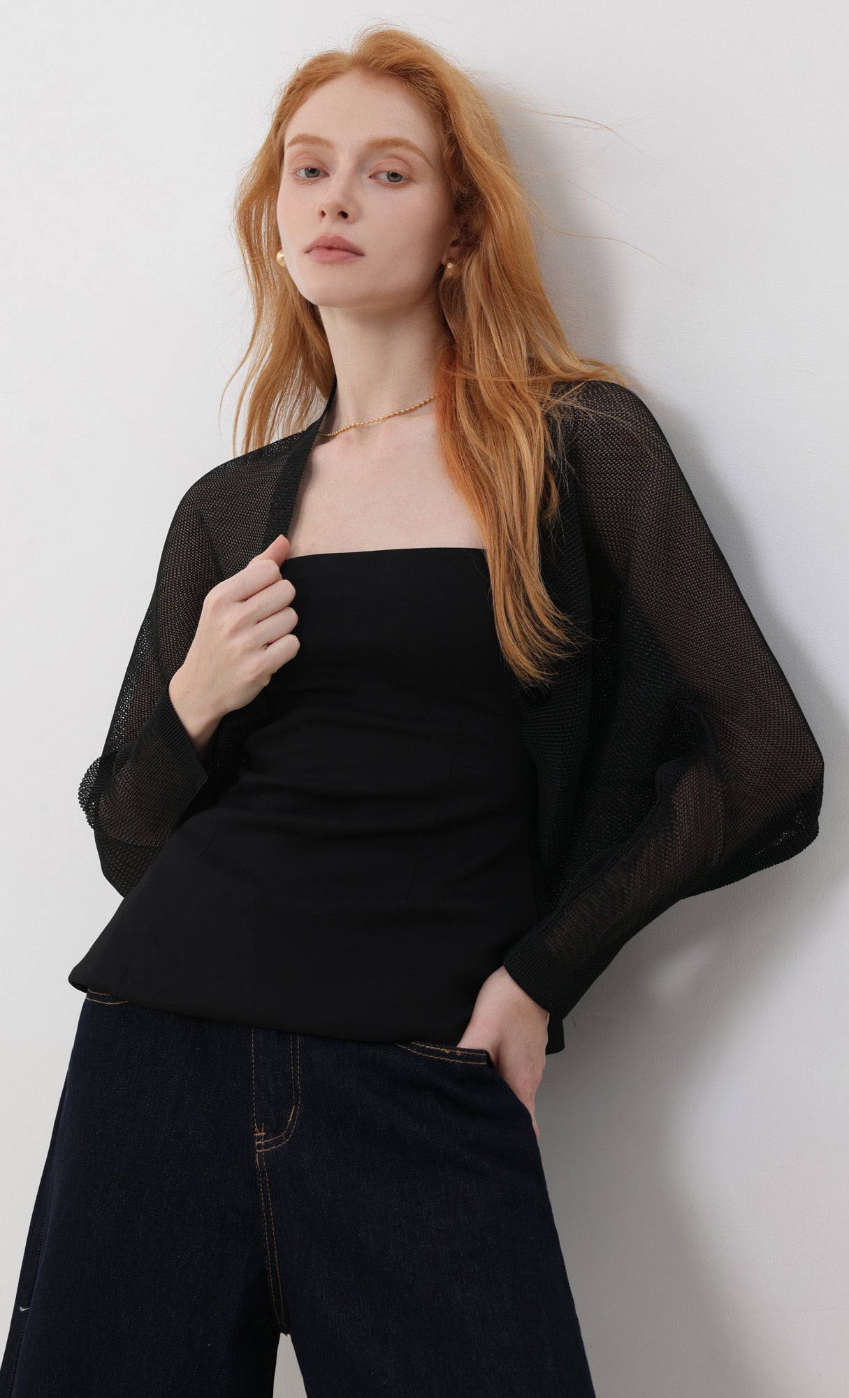 Pleatsmood Lucid Pleats Mesh Cardigan Black