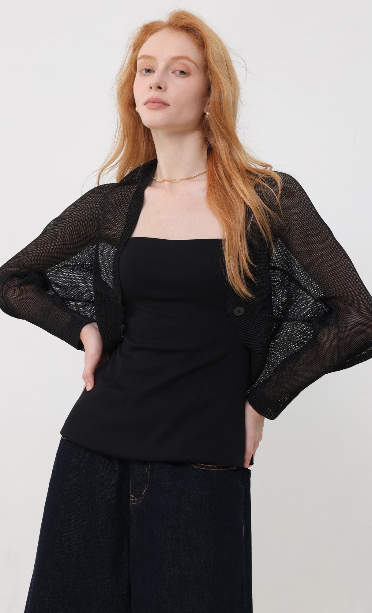 Pleatsmood Lucid Pleats Mesh Cardigan Black