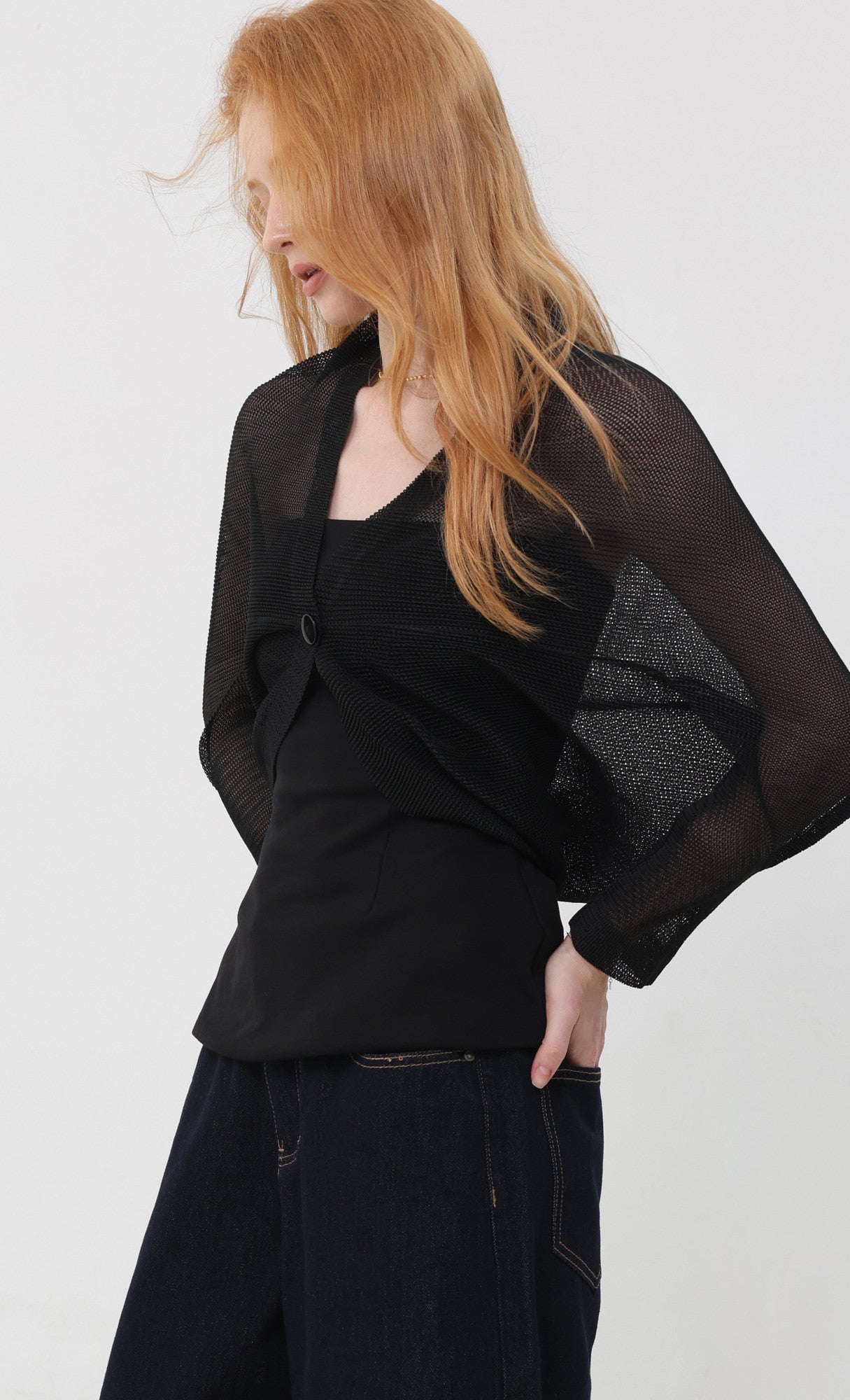 Pleatsmood Lucid Pleats Mesh Cardigan Black