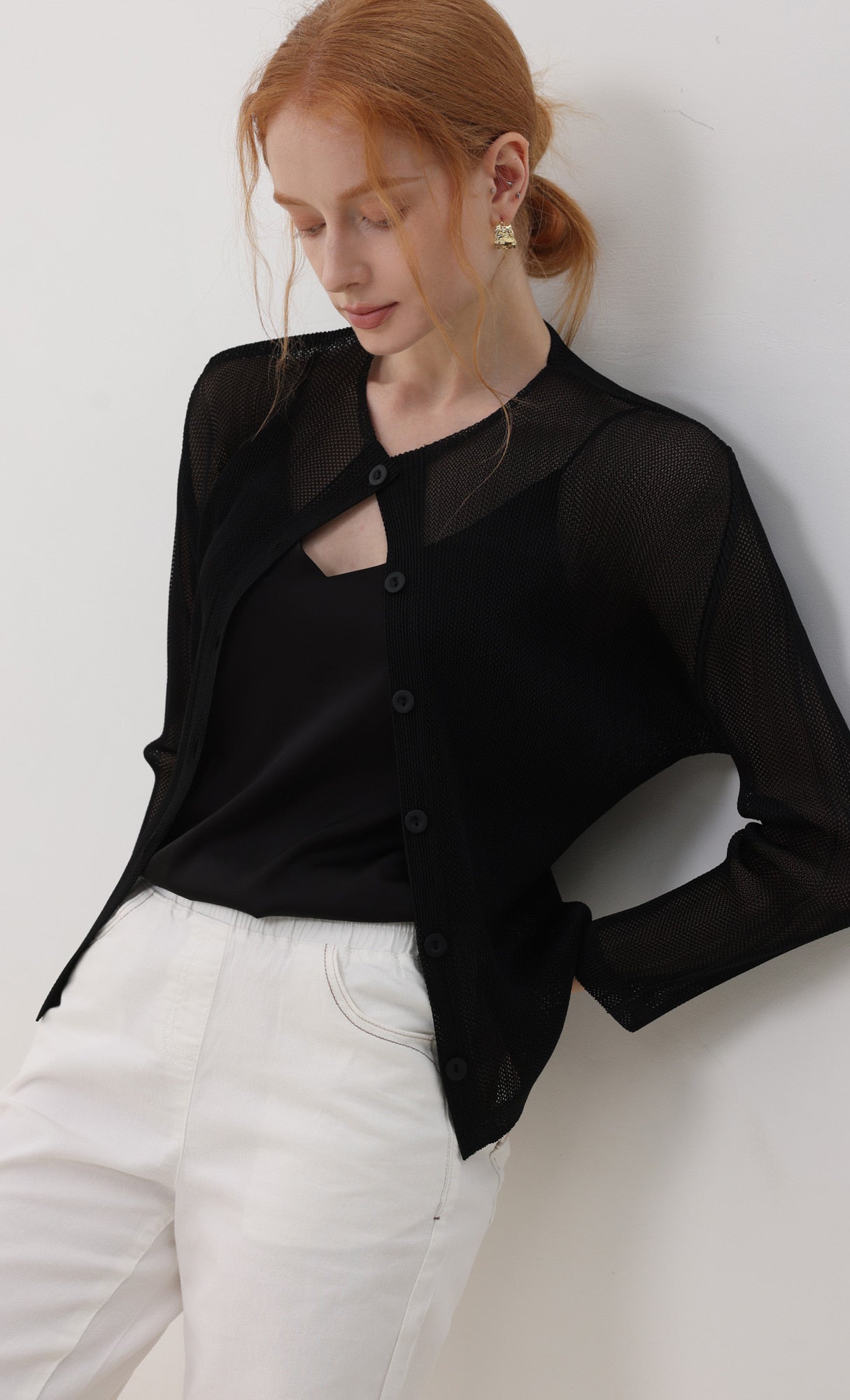 Pleatsmood Sheer Pleats Cardigan Black