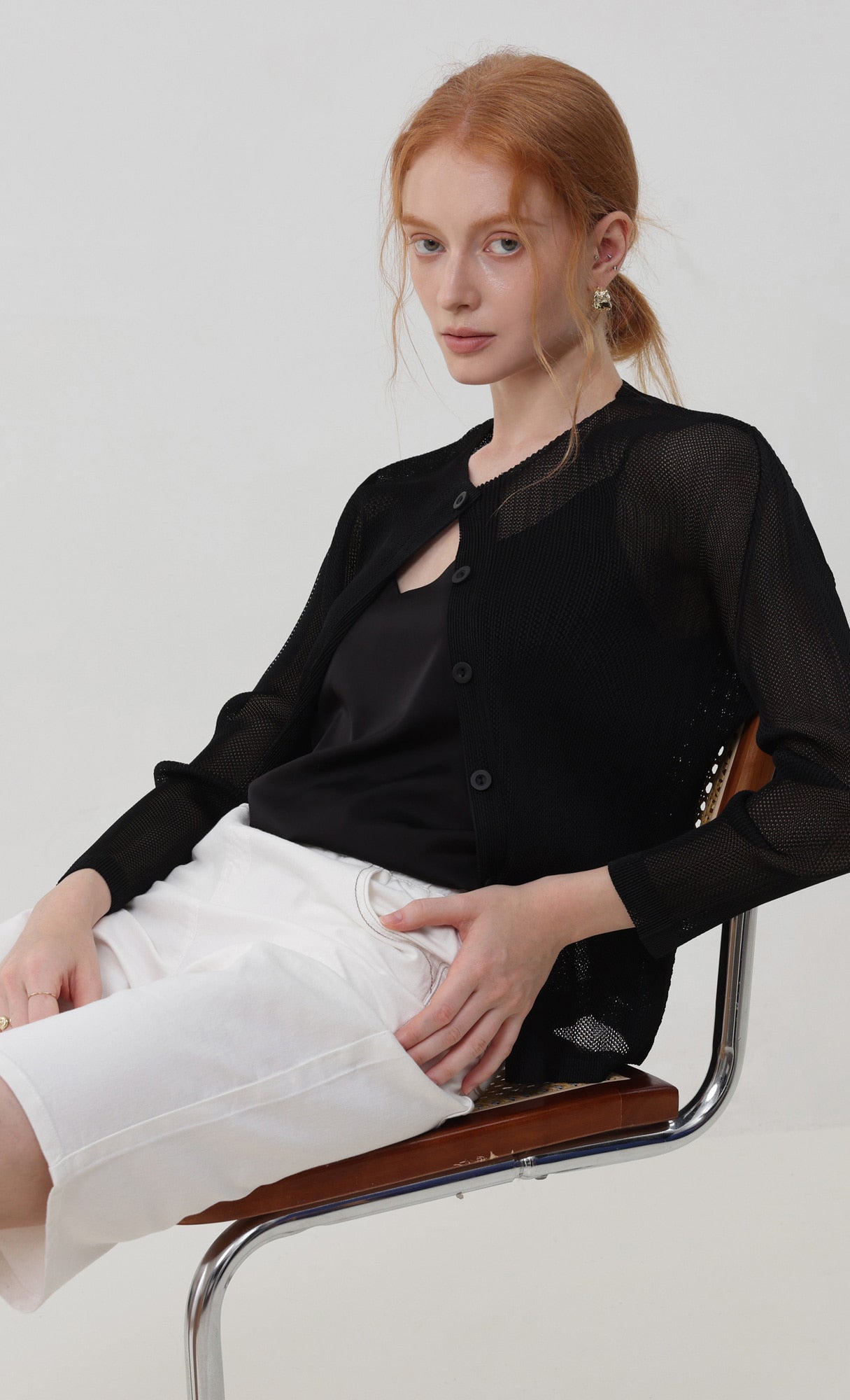 Pleatsmood Sheer Pleats Cardigan Black