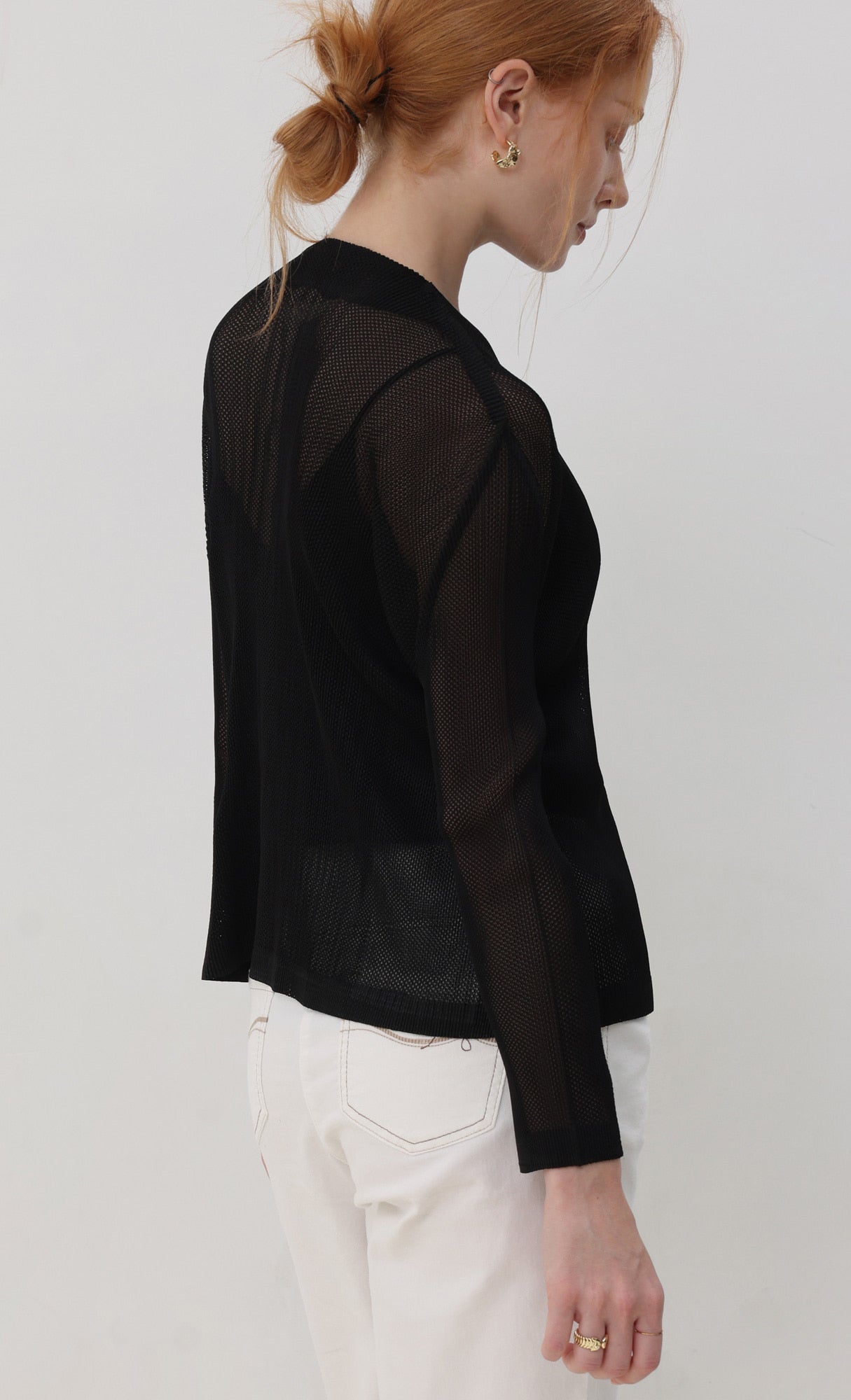 Pleatsmood Sheer Pleats Cardigan Black
