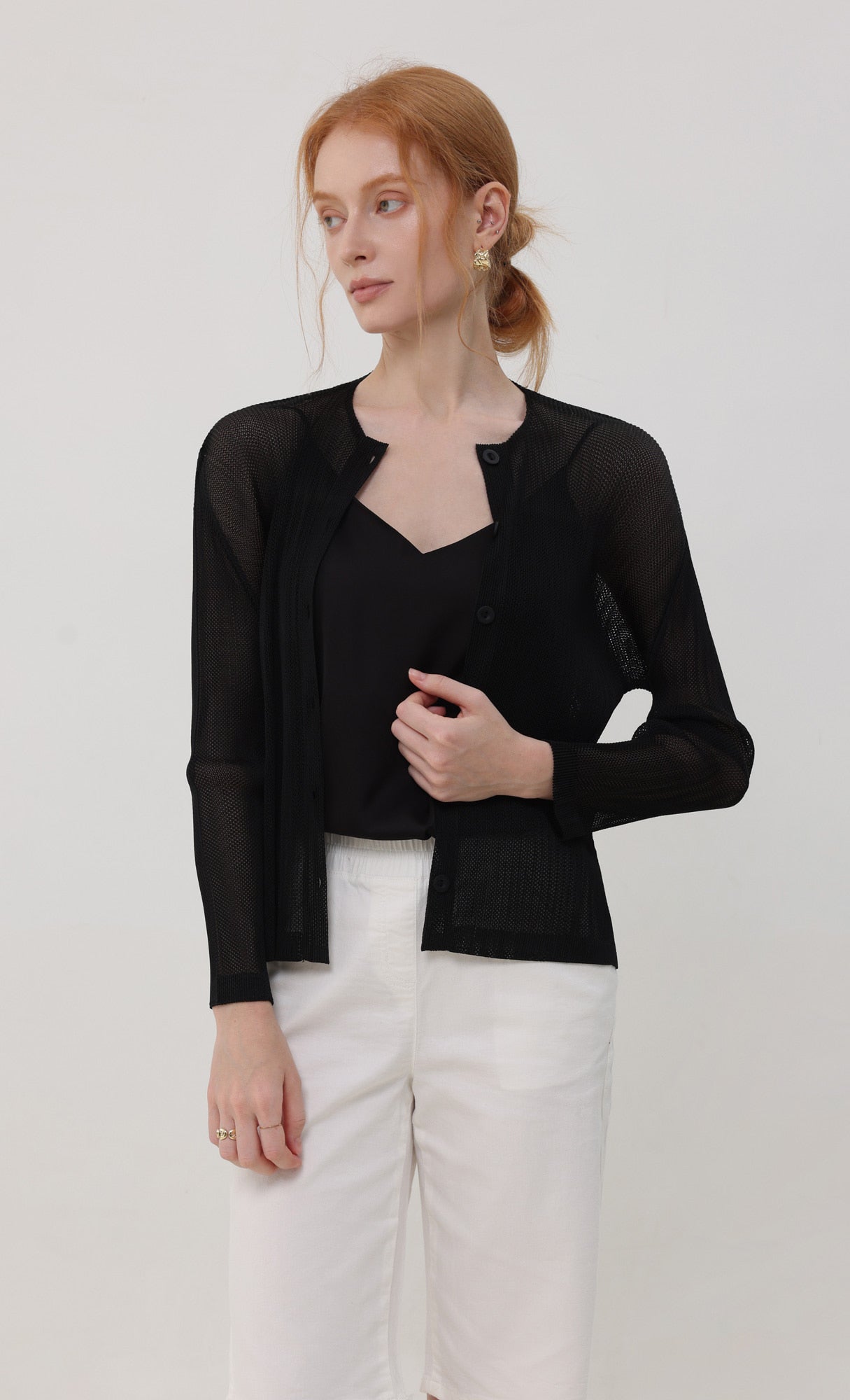 Pleatsmood Sheer Pleats Cardigan Black
