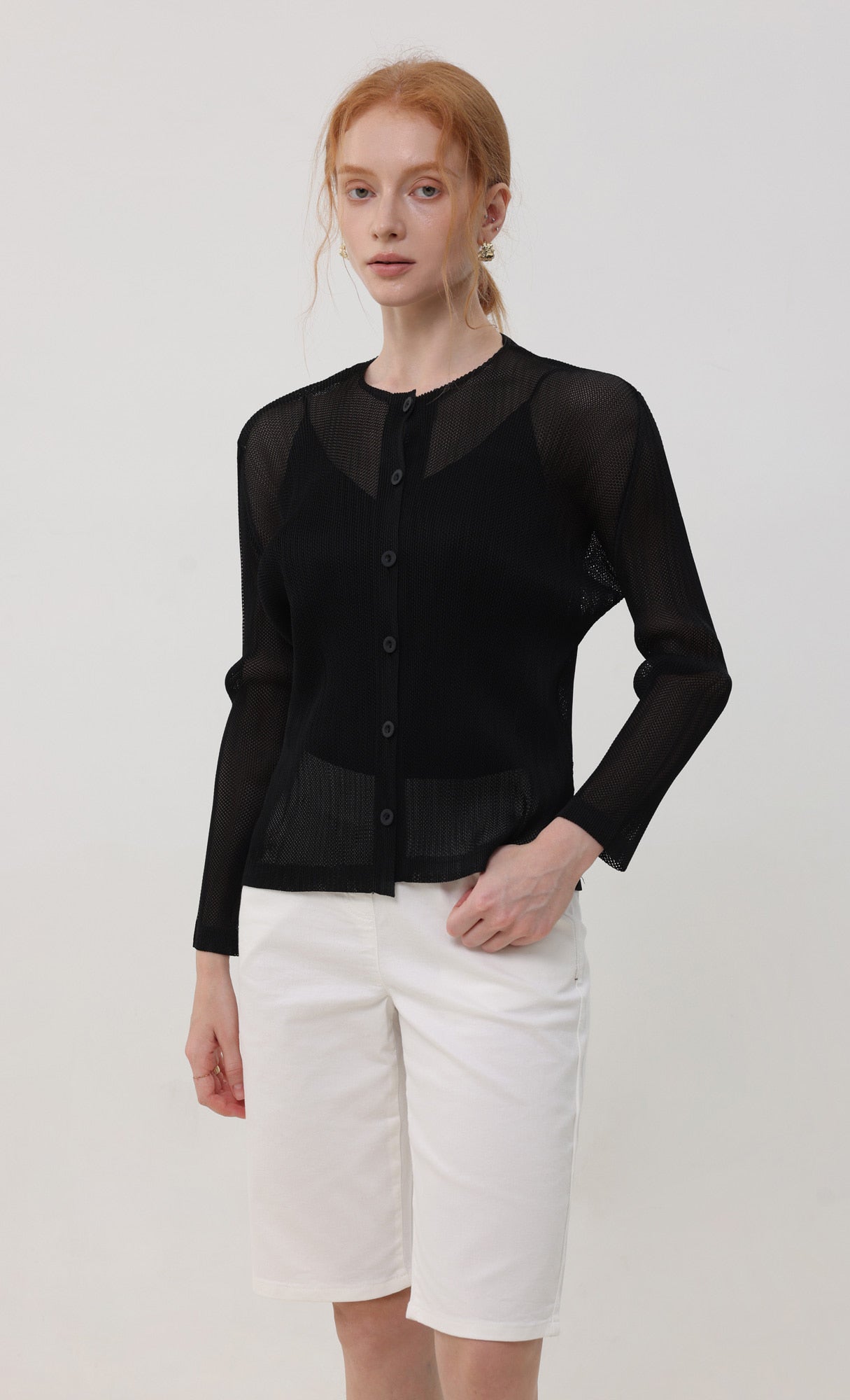 Pleatsmood Sheer Pleats Cardigan Black