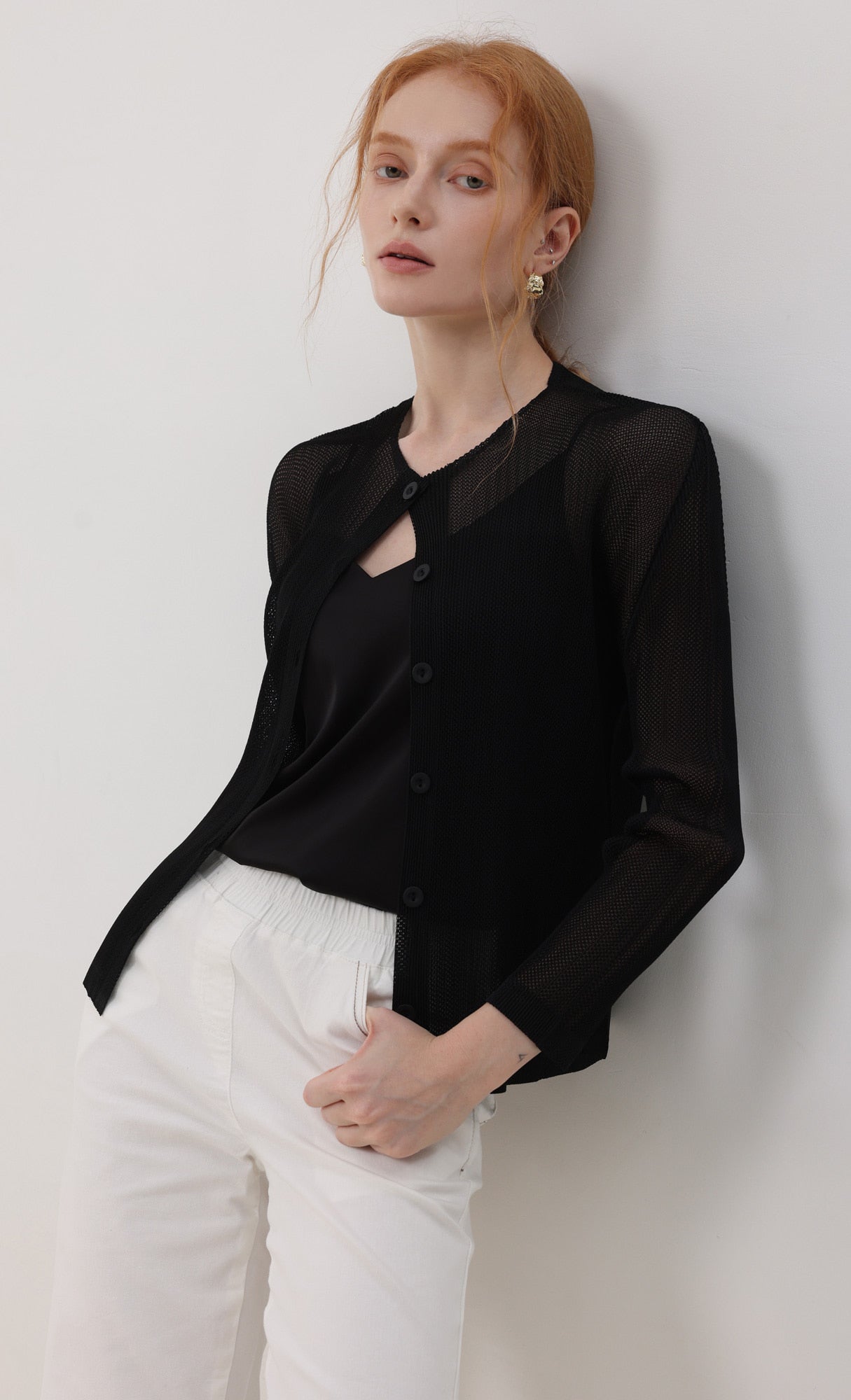 Pleatsmood Sheer Pleats Cardigan Black