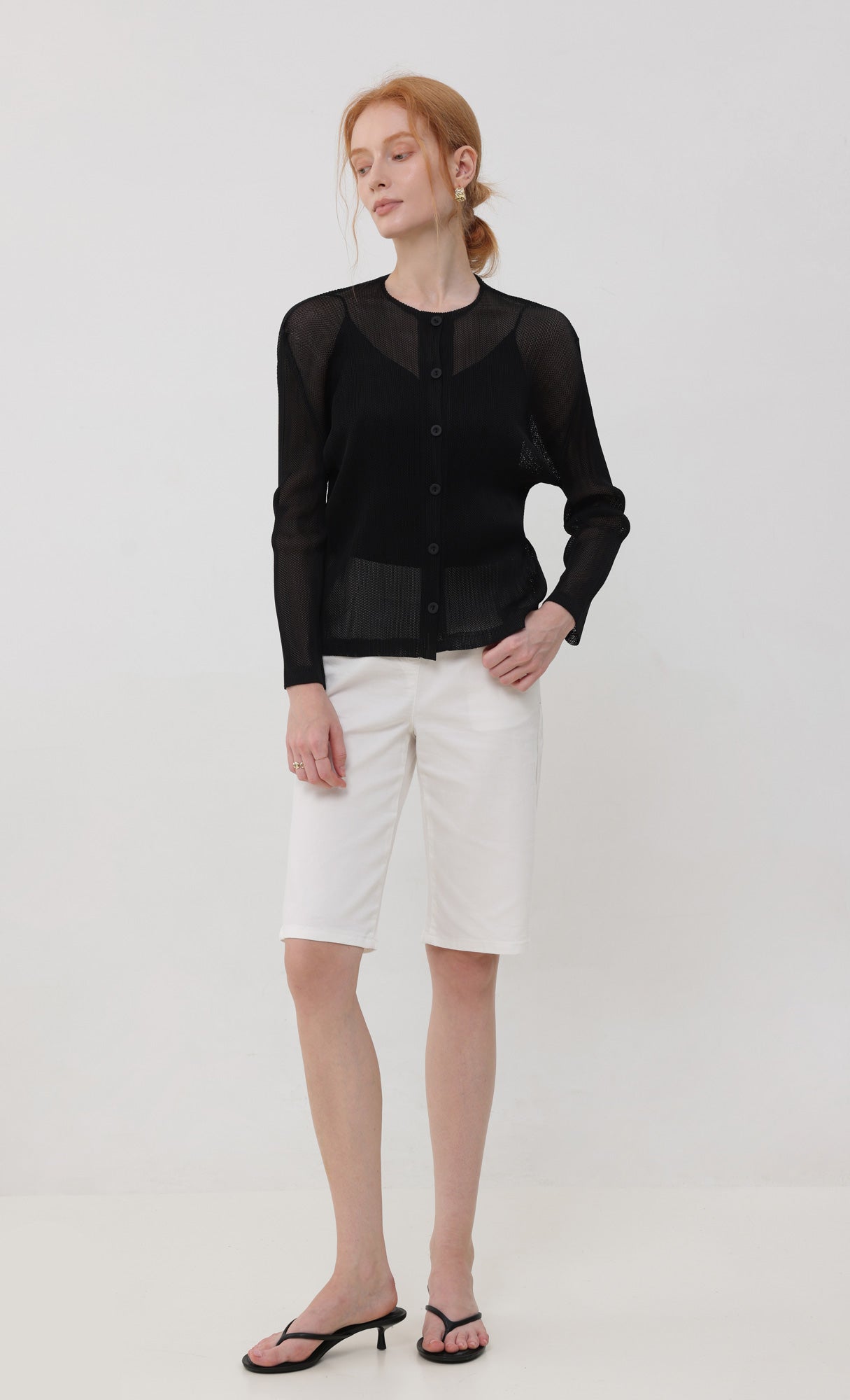 Pleatsmood Sheer Pleats Cardigan Black