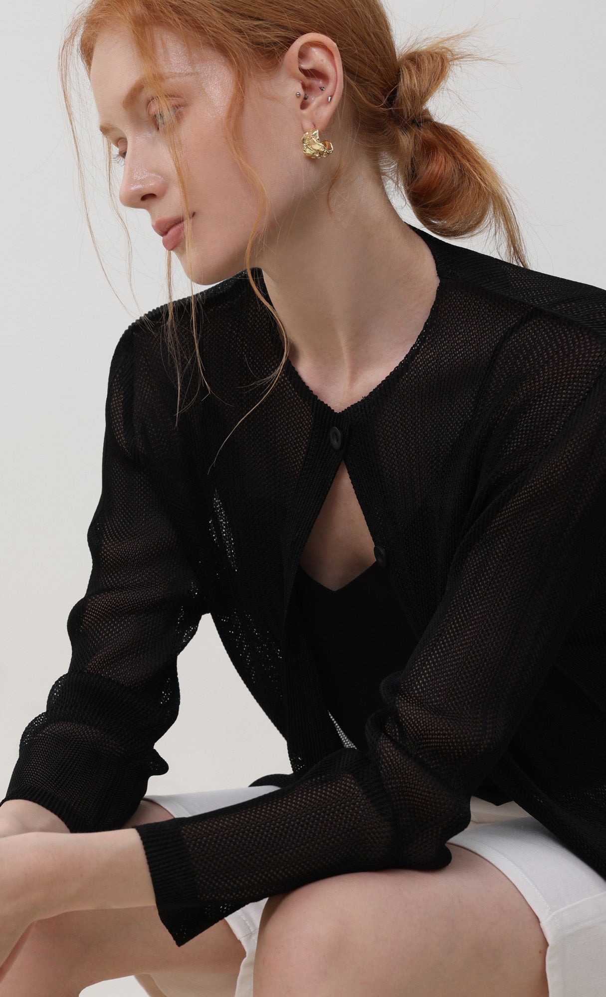 Pleatsmood Sheer Pleats Cardigan Black