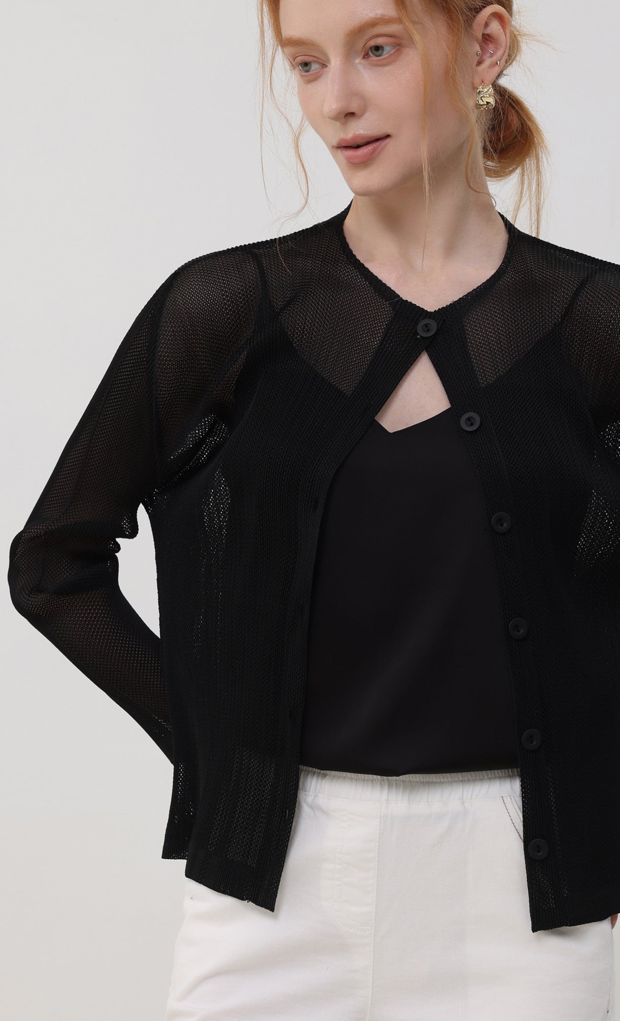 Pleatsmood Sheer Pleats Cardigan Black