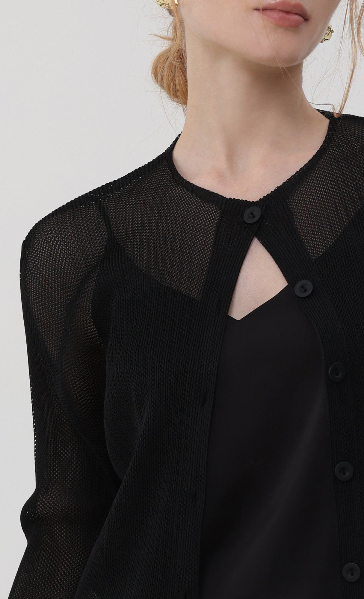 Pleatsmood Sheer Pleats Cardigan Black