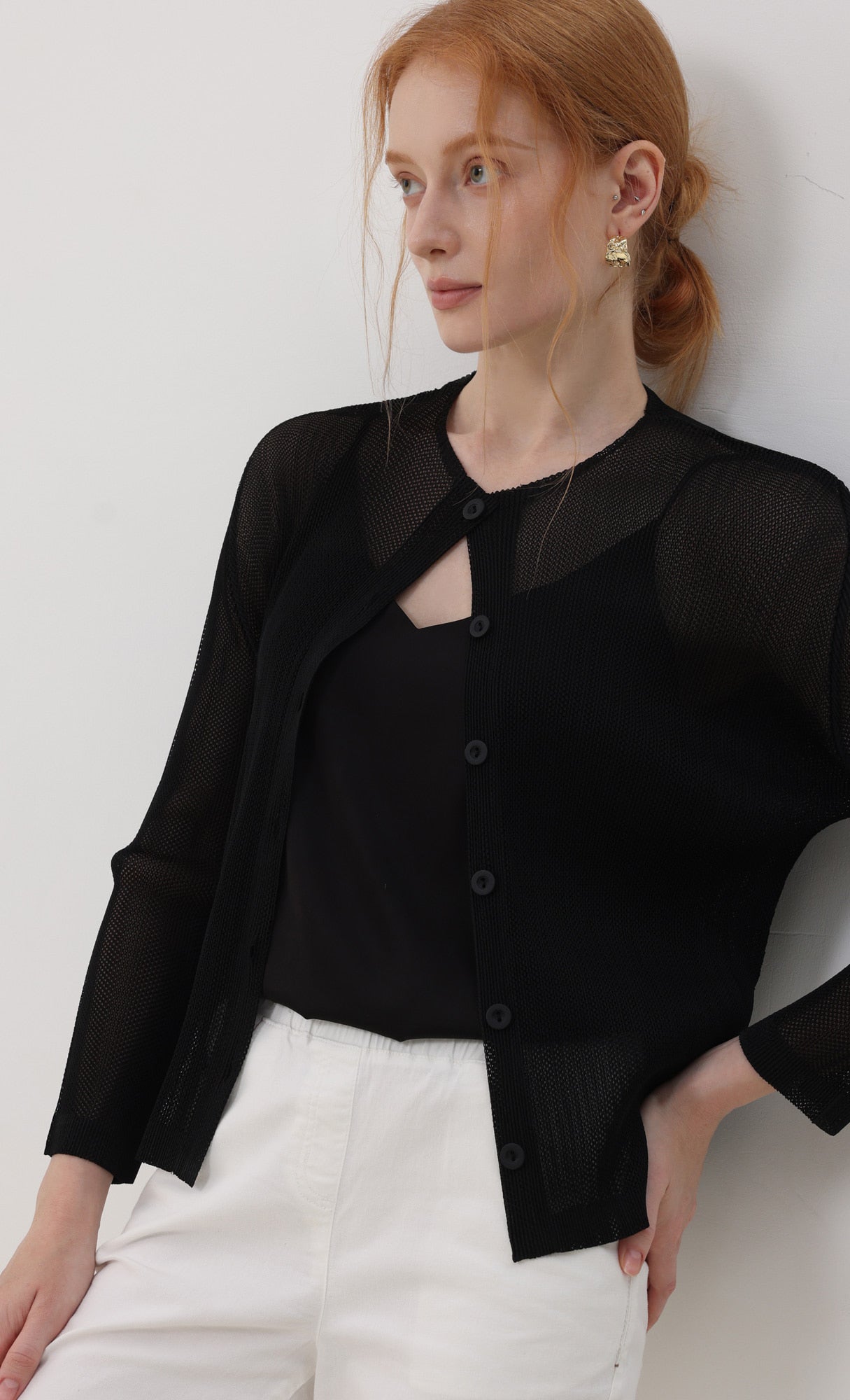Pleatsmood Sheer Pleats Cardigan Black