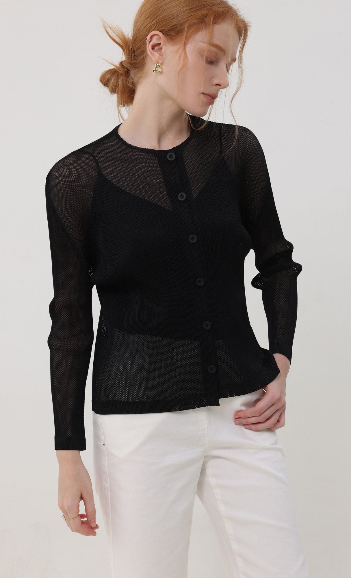 Pleatsmood Sheer Pleats Cardigan Black
