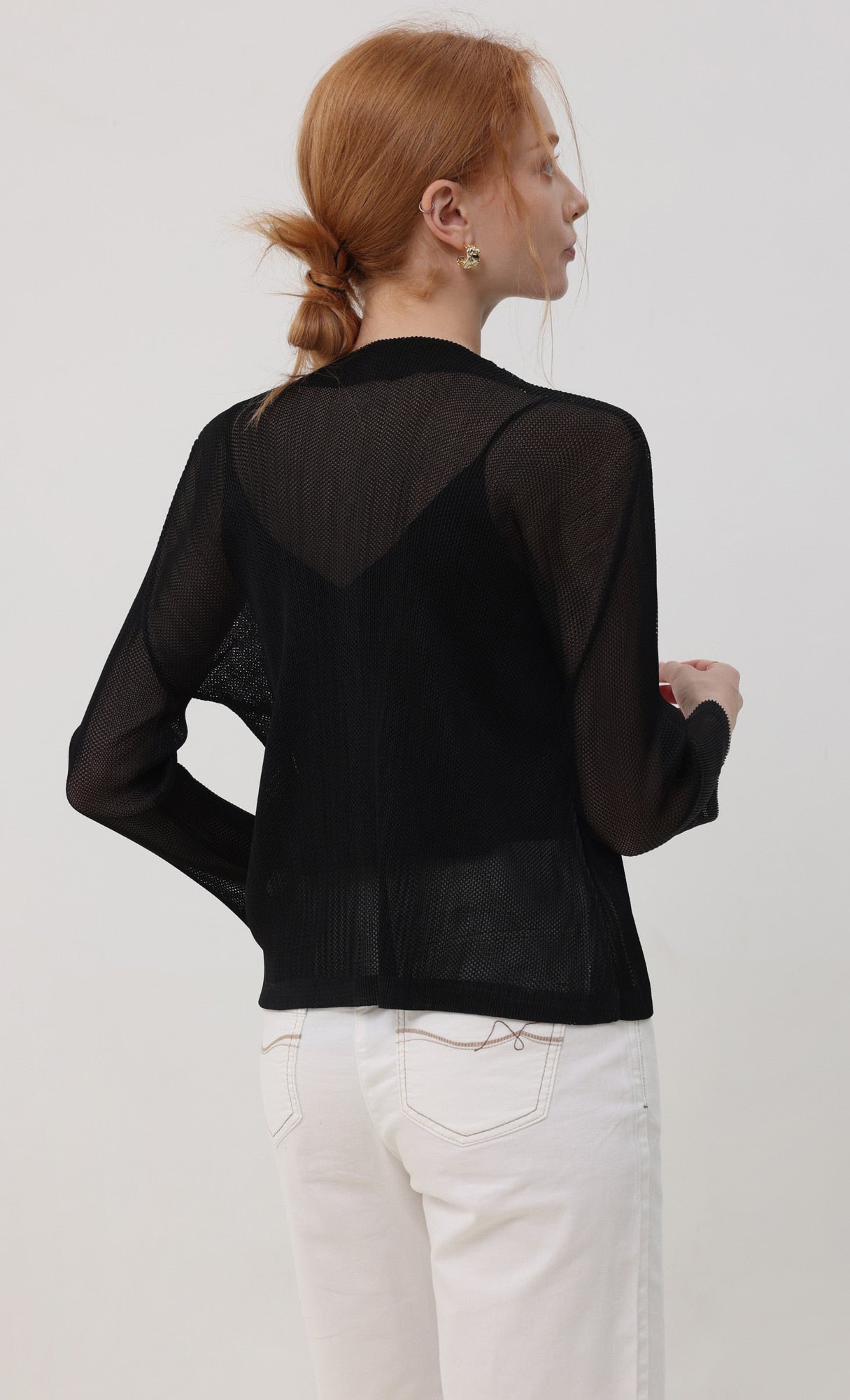 Pleatsmood Sheer Pleats Cardigan Black