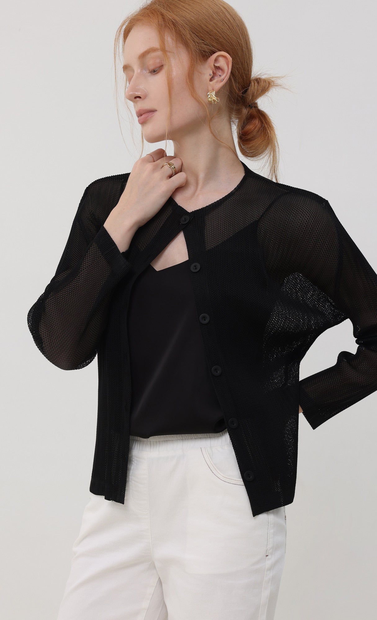 Pleatsmood Sheer Pleats Cardigan Black