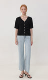 Pleatsmood Button Pleats Short-sleeve Top Black