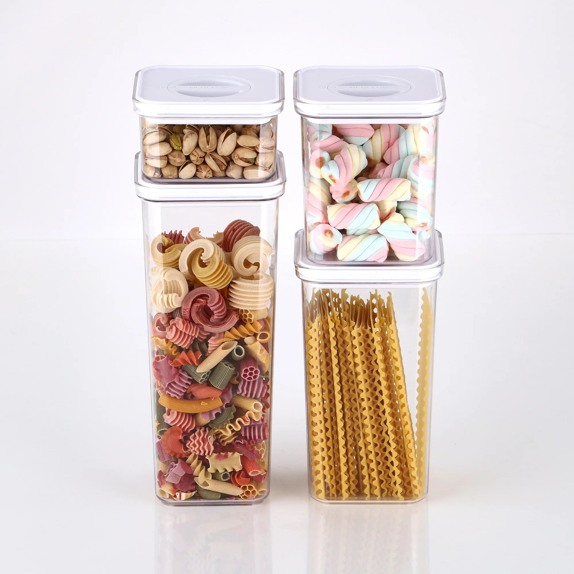 Smart Seal Food Storage, Rectangular, 4PCs Set, Glossy White Lid