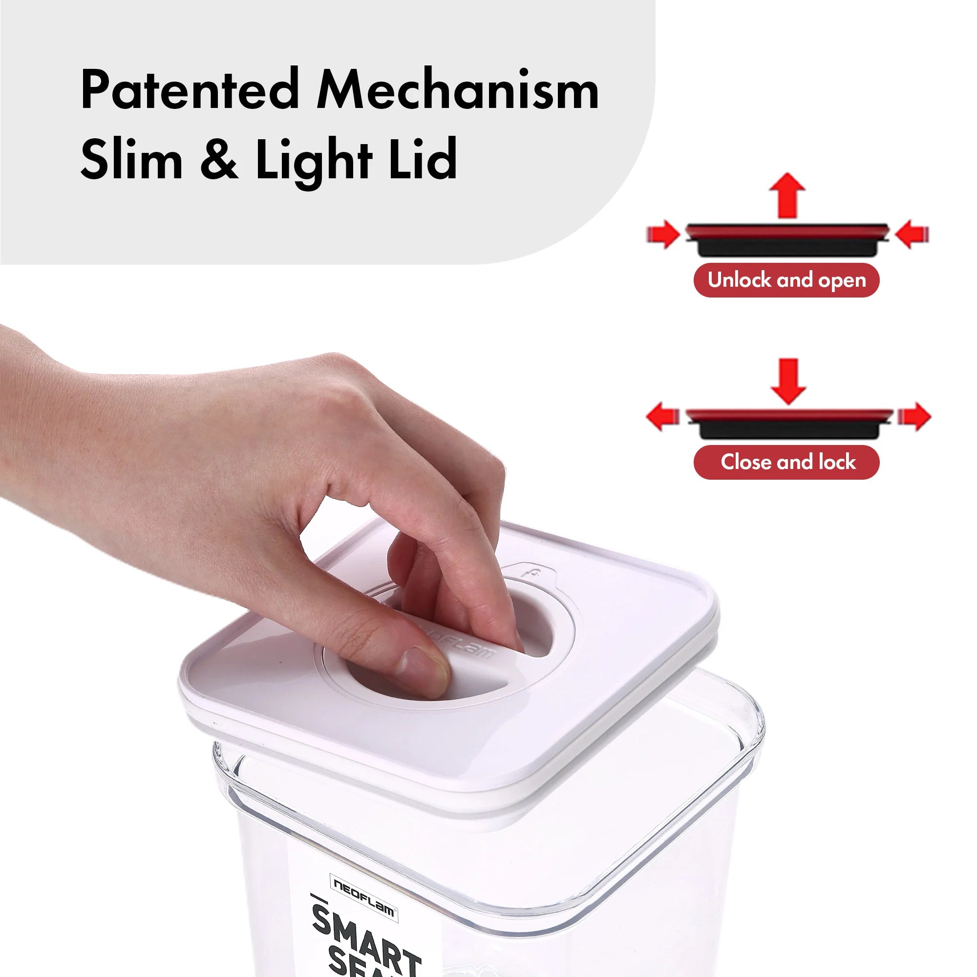 Smart Seal Food Storage, Rectangular, 4PCs Set, Glossy White Lid