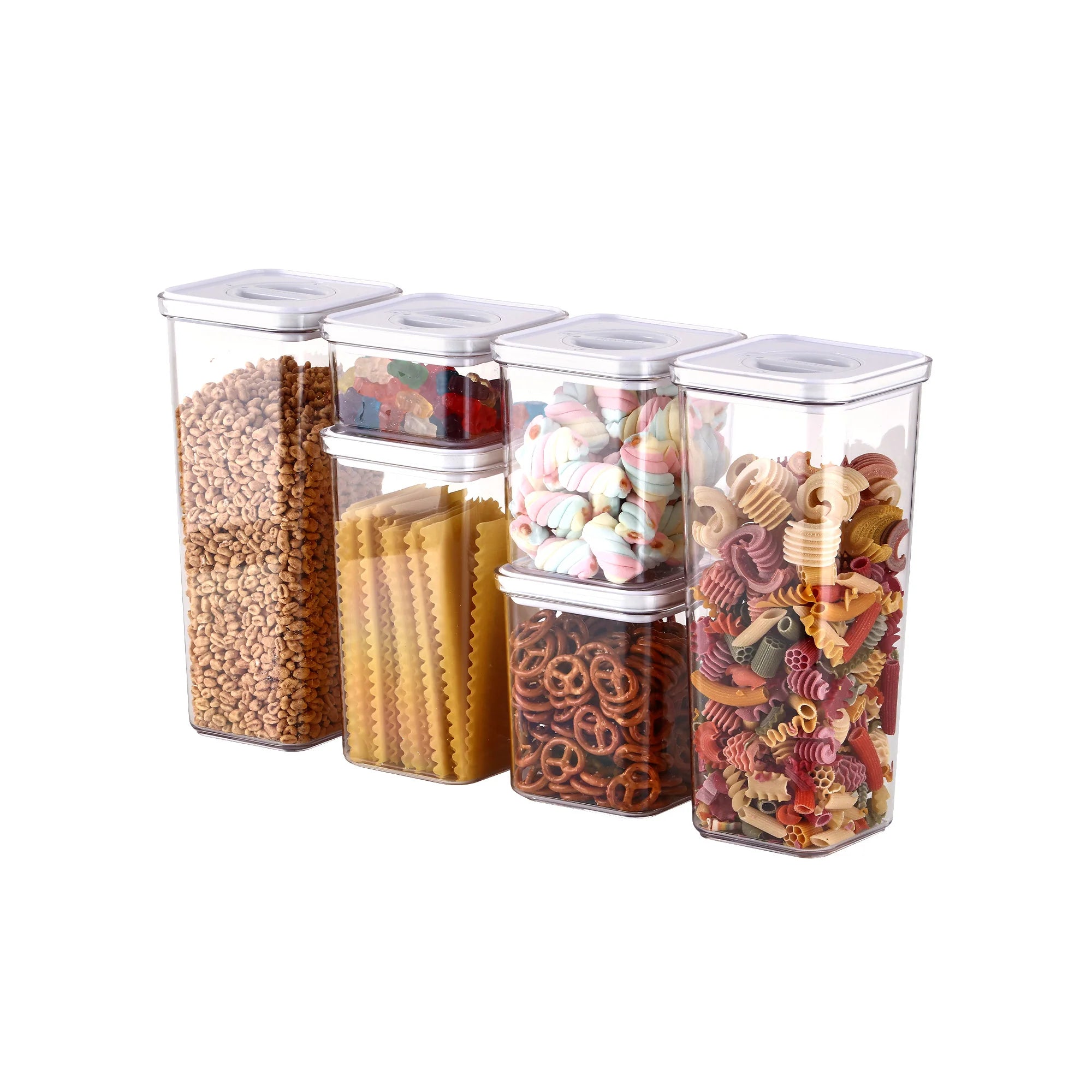 Smart Seal Food Storage, Square, 6PCs Set, Glossy White Lid
