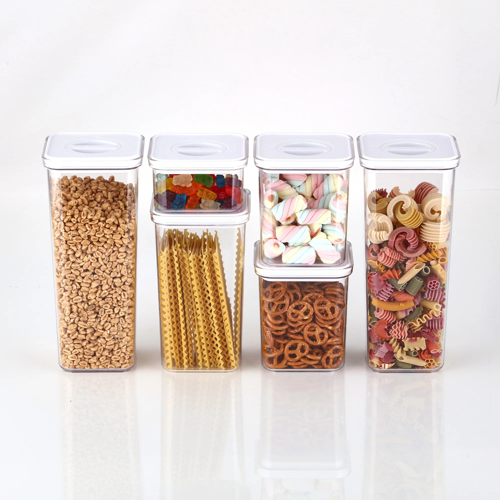 Smart Seal Food Storage, Square, 6PCs Set, Glossy White Lid