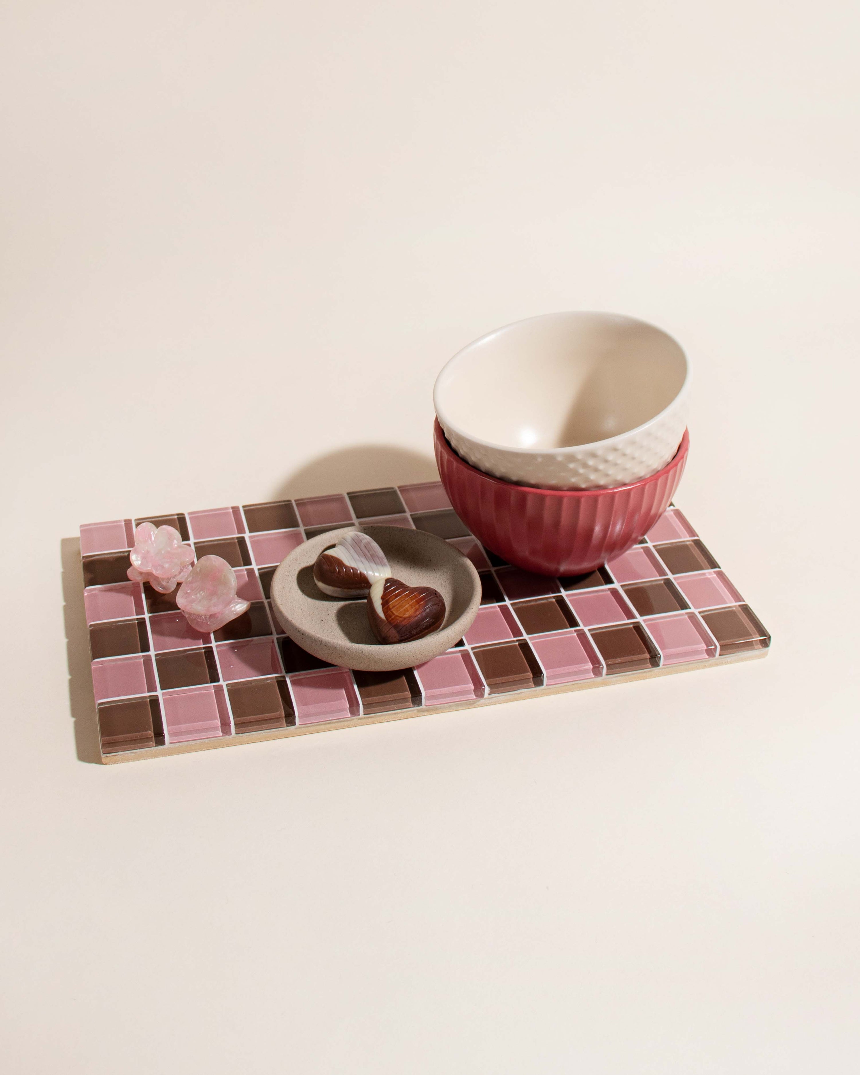 GLASS TILE DECORATIVE TRAY - Strawberry Dark Chocolate