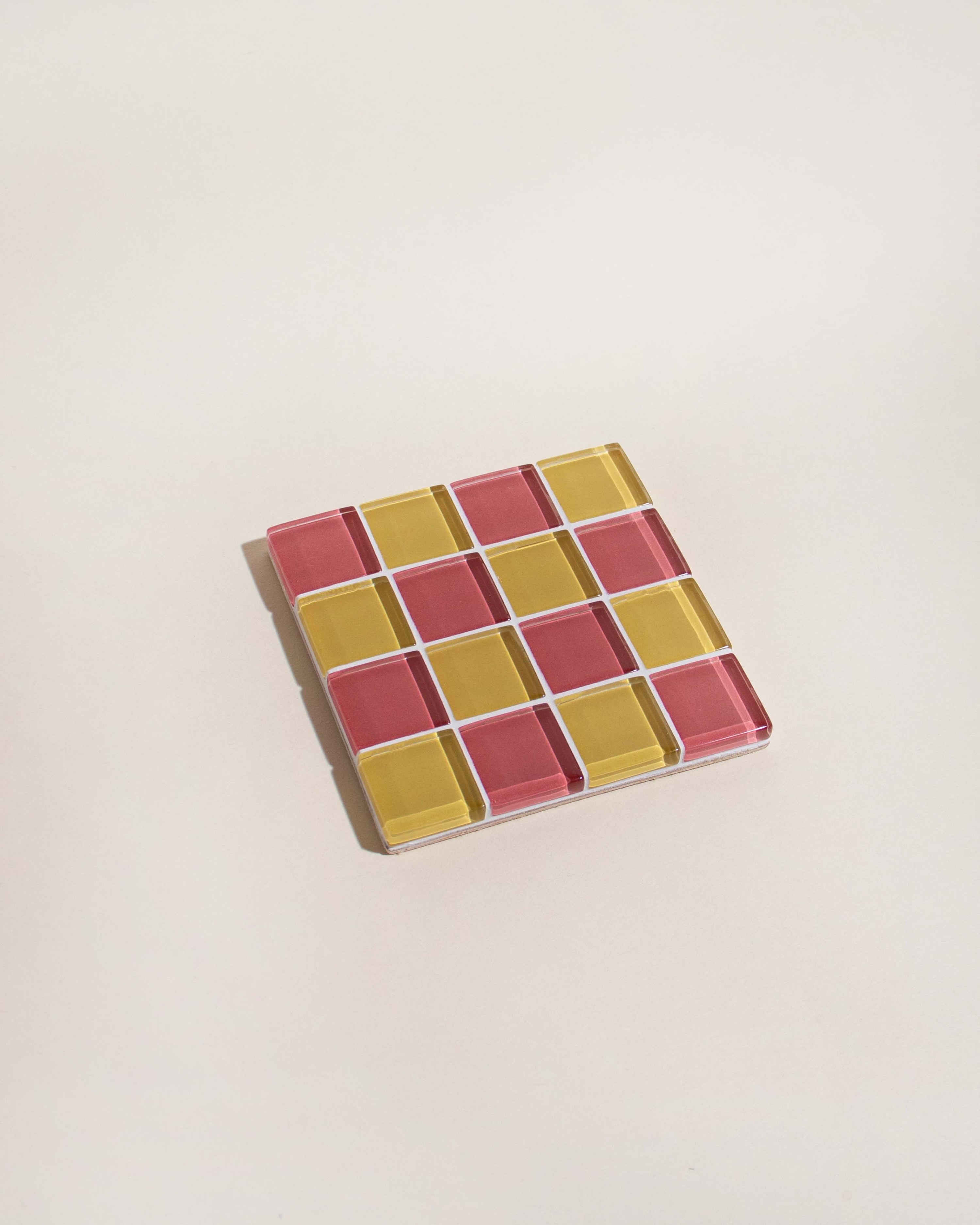 GLASS TILE COASTER - Strawberry & Banana Swirl