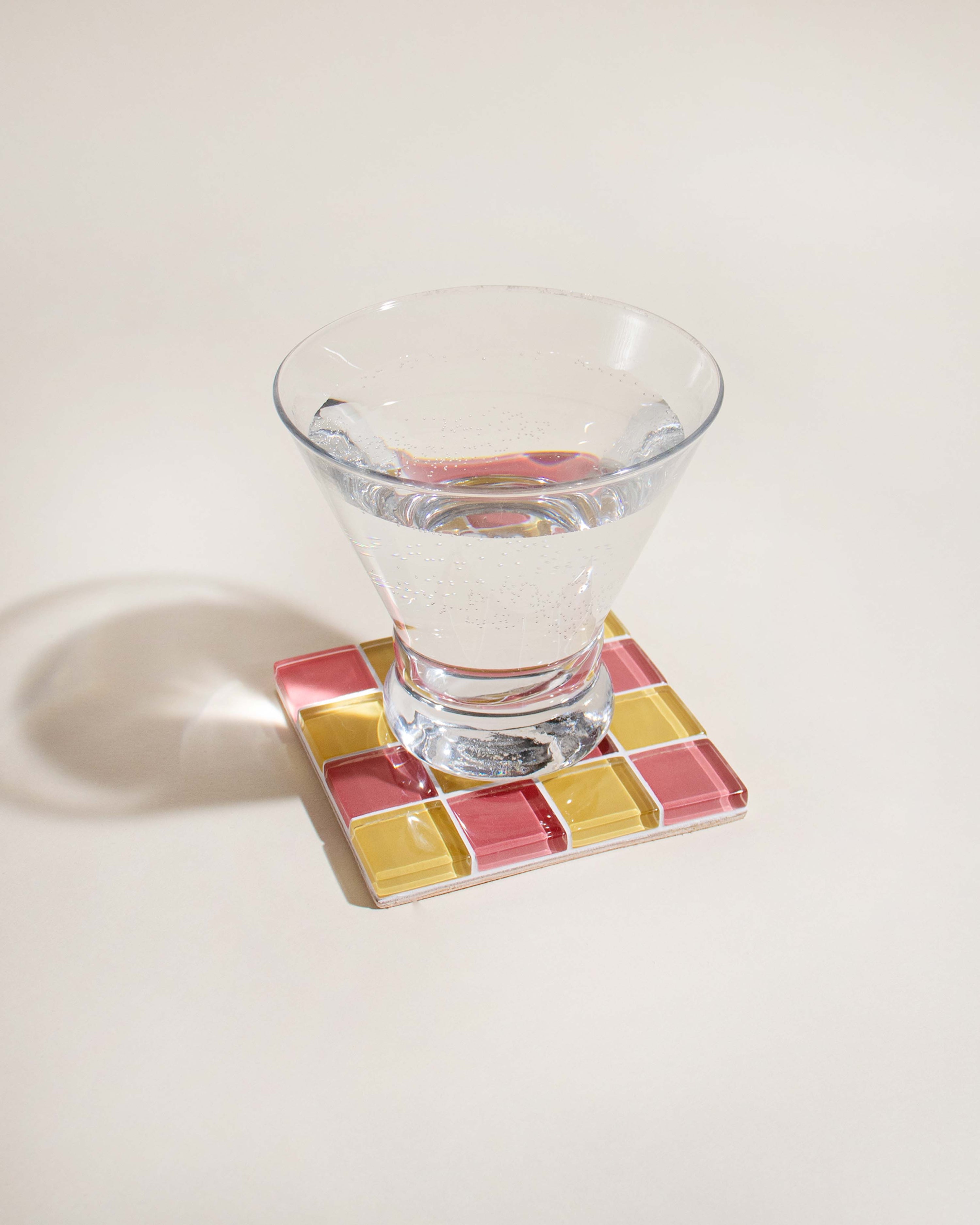 GLASS TILE COASTER - Strawberry & Banana Swirl