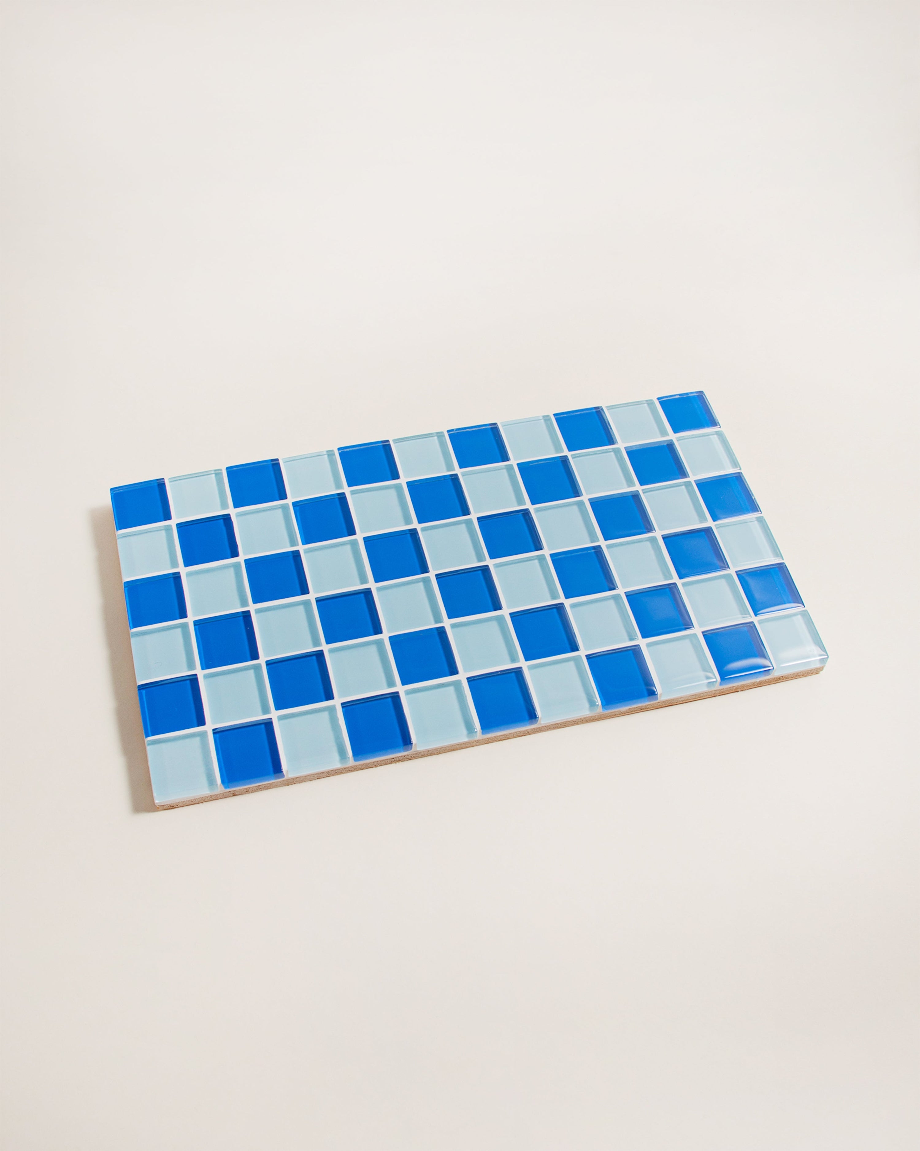 GLASS TILE DECORATIVE TRAY - Blue Sky Checkered