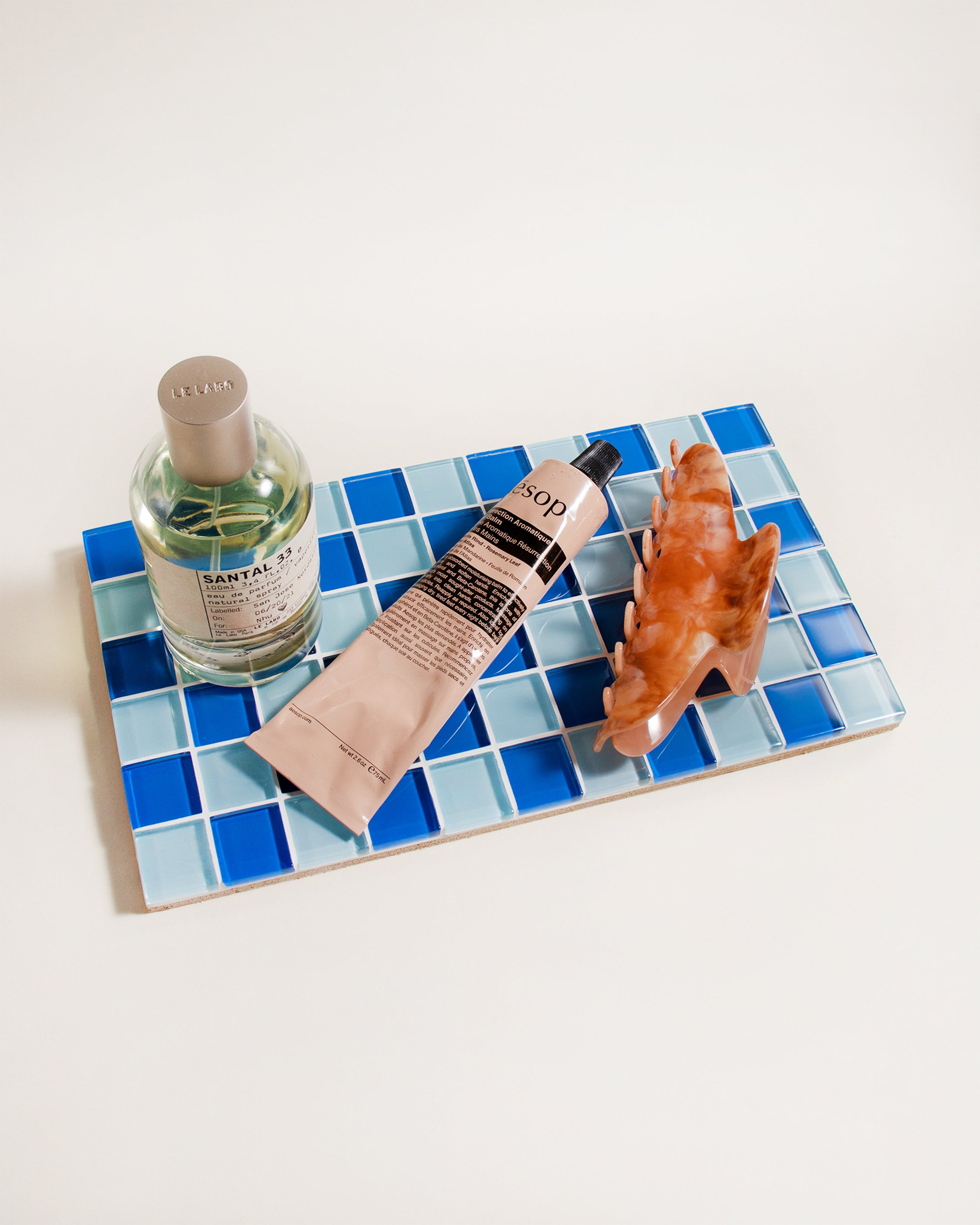 GLASS TILE DECORATIVE TRAY - Blue Sky Checkered