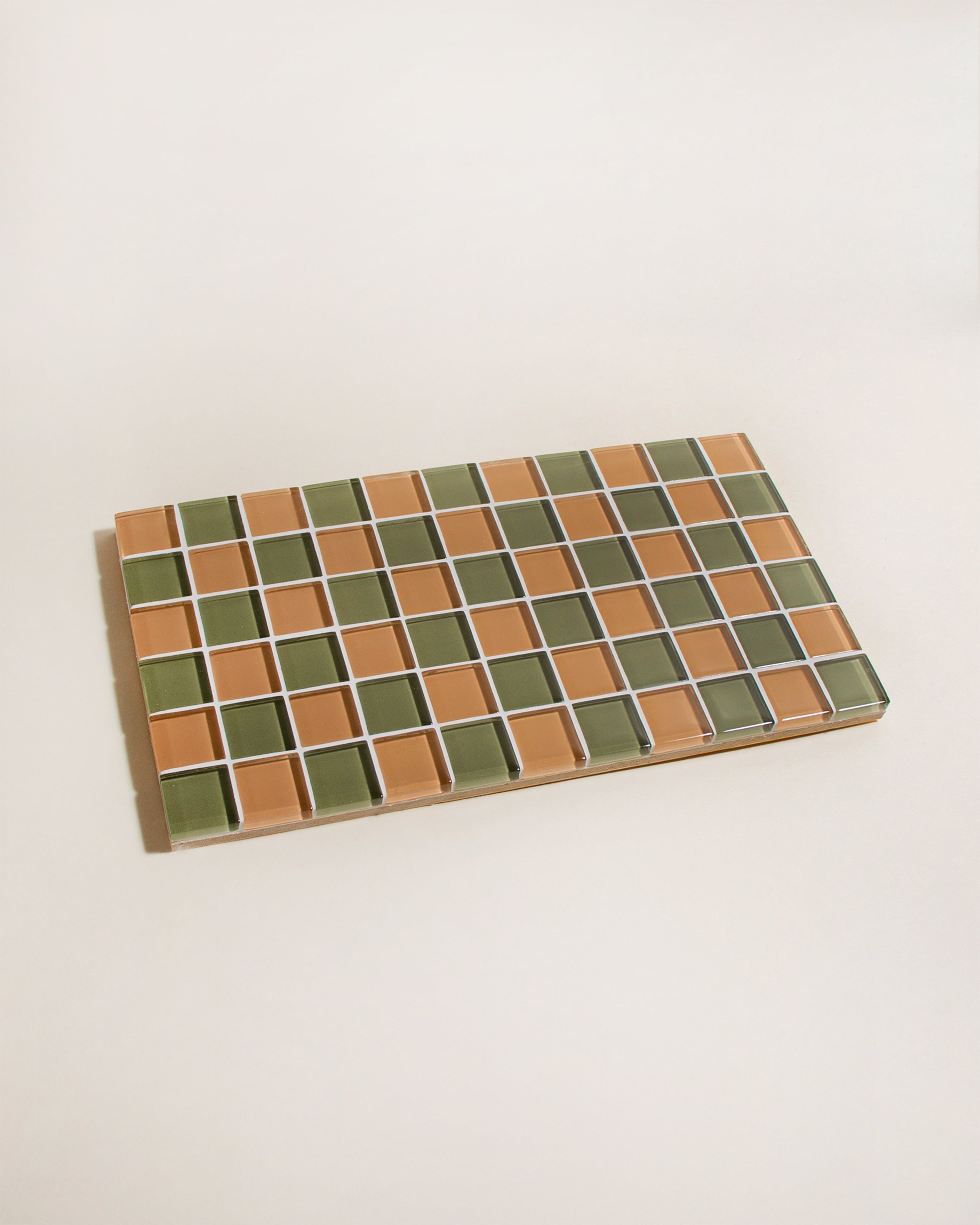 GLASS TILE DECORATIVE TRAY - I Olive You Checkered