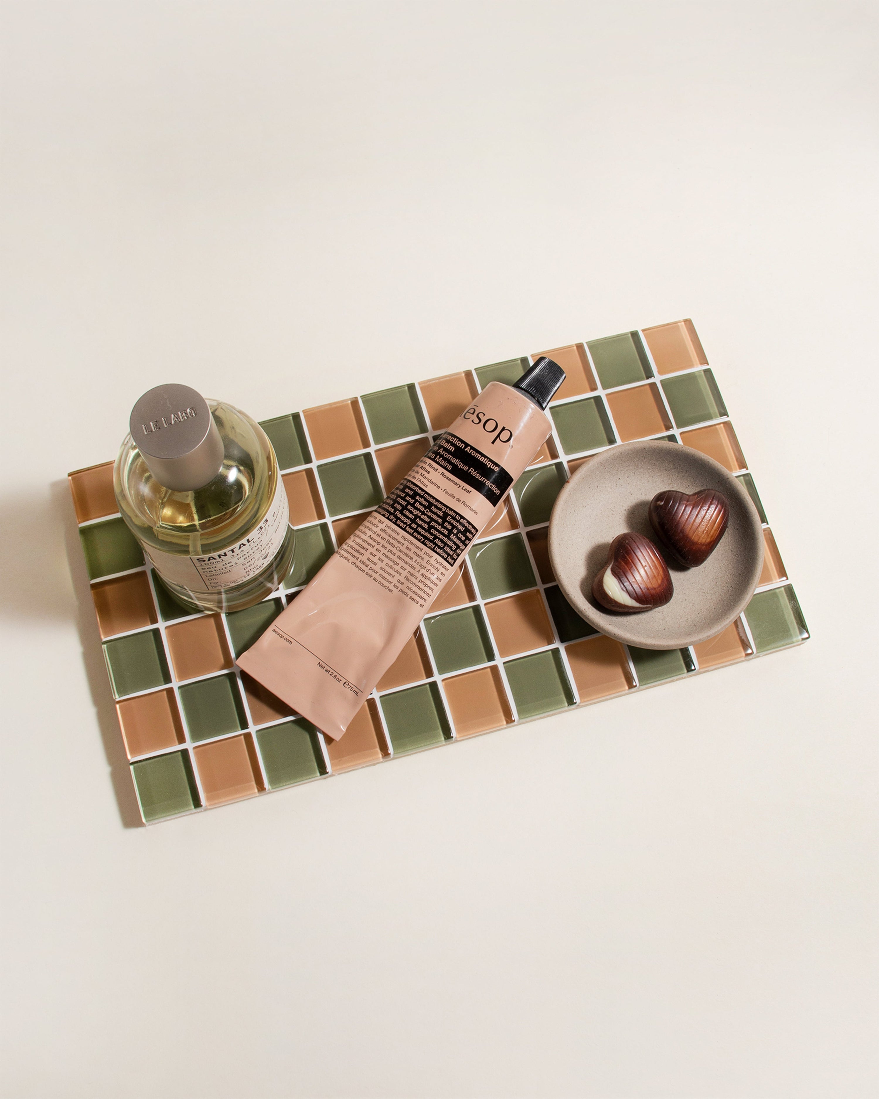 GLASS TILE DECORATIVE TRAY - I Olive You Checkered