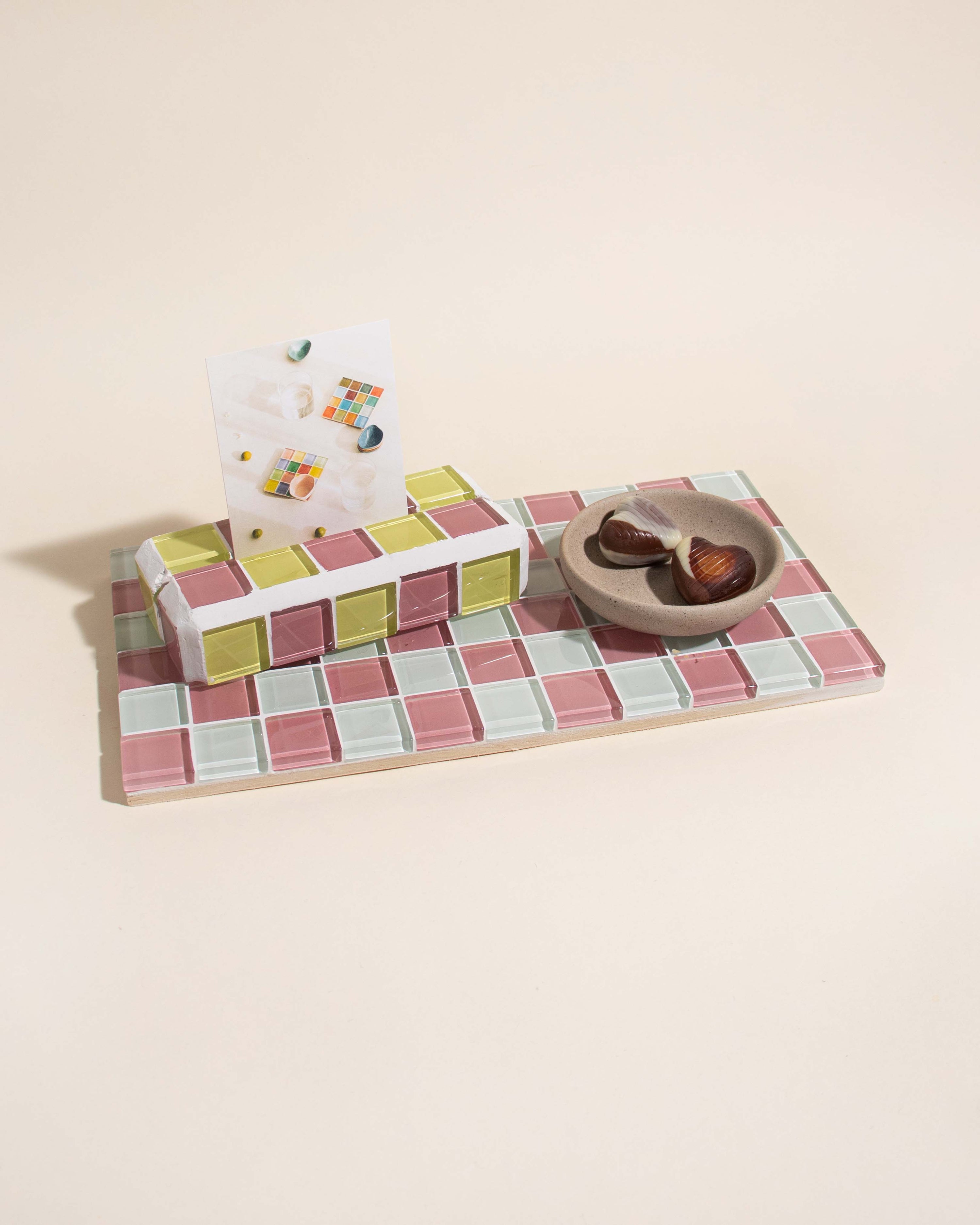 GLASS TILE DECORATIVE TRAY - Pink Himalayan Salt Milk Chocolate
