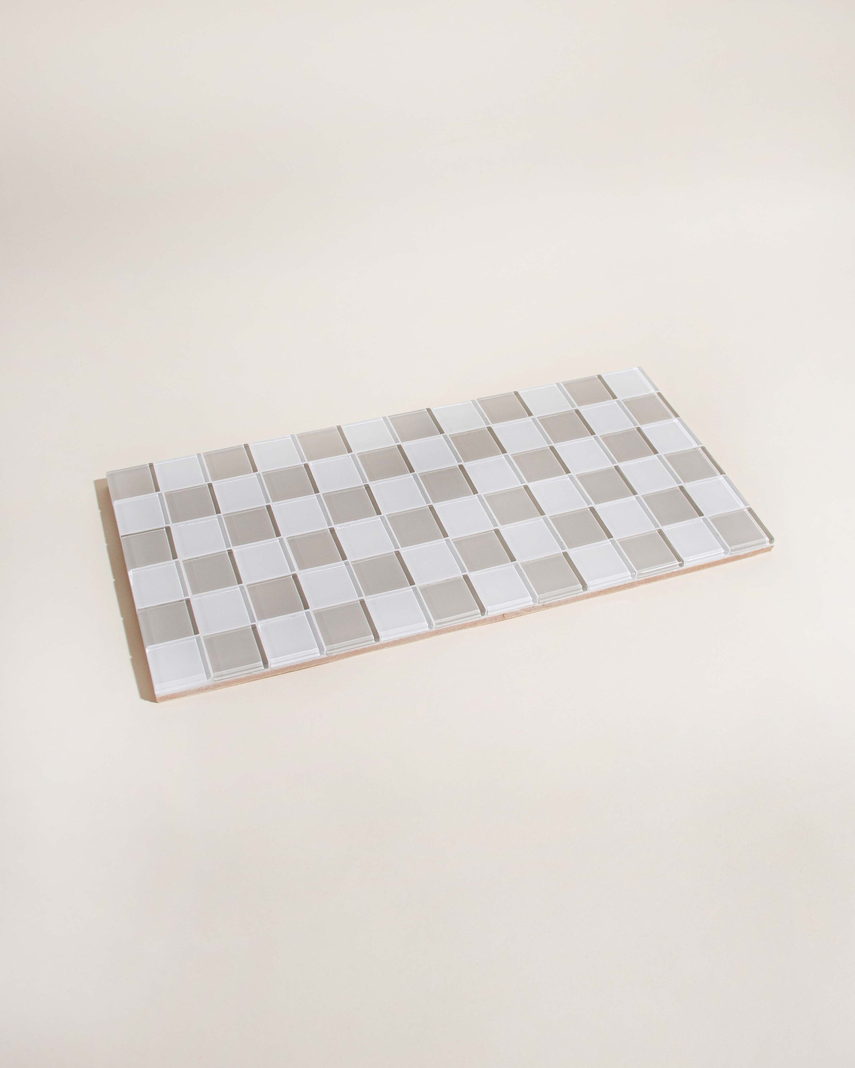 GLASS TILE DECORATIVE TRAY - Beige & White Checkered