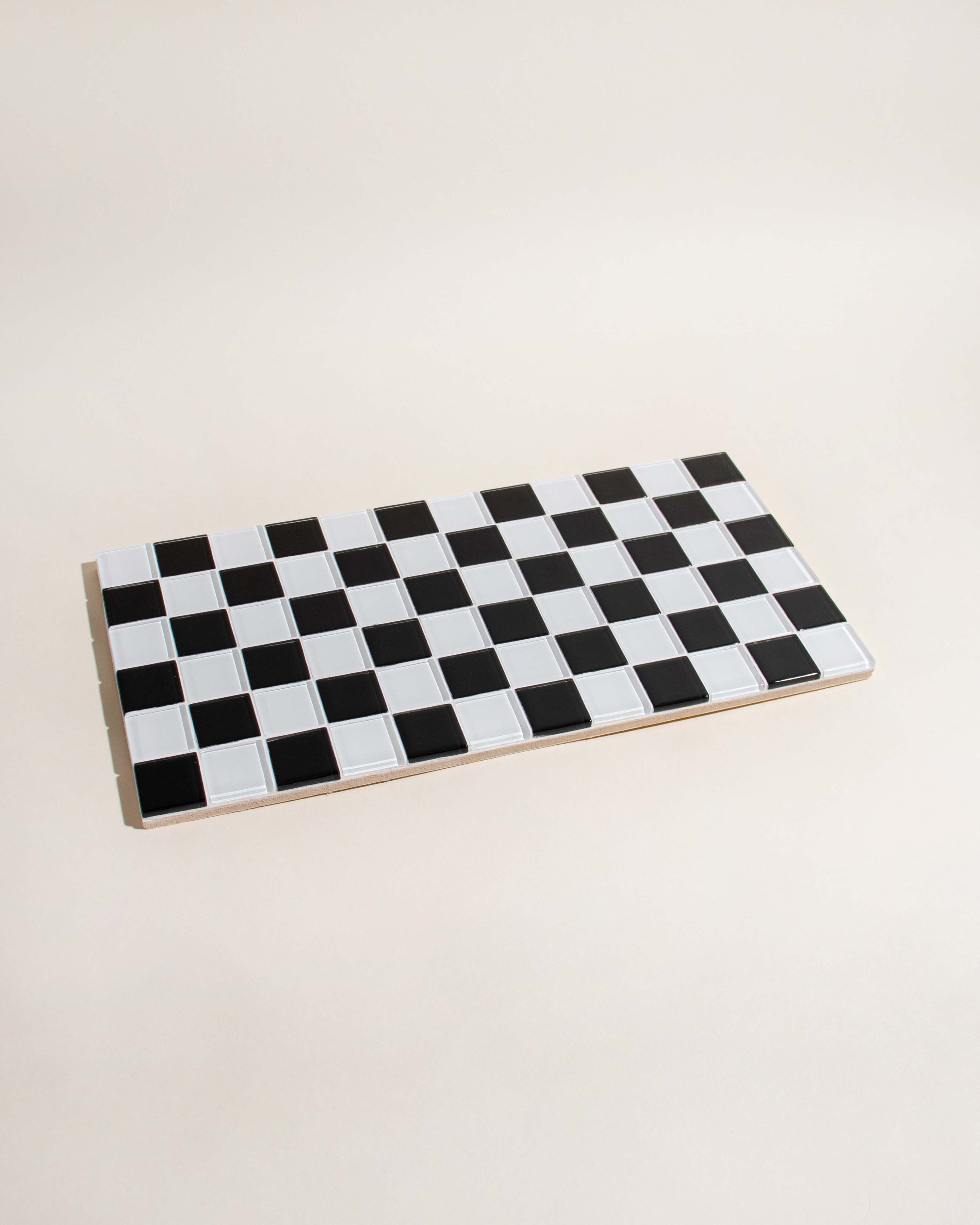 GLASS TILE DECORATIVE TRAY - Black & White Checkered