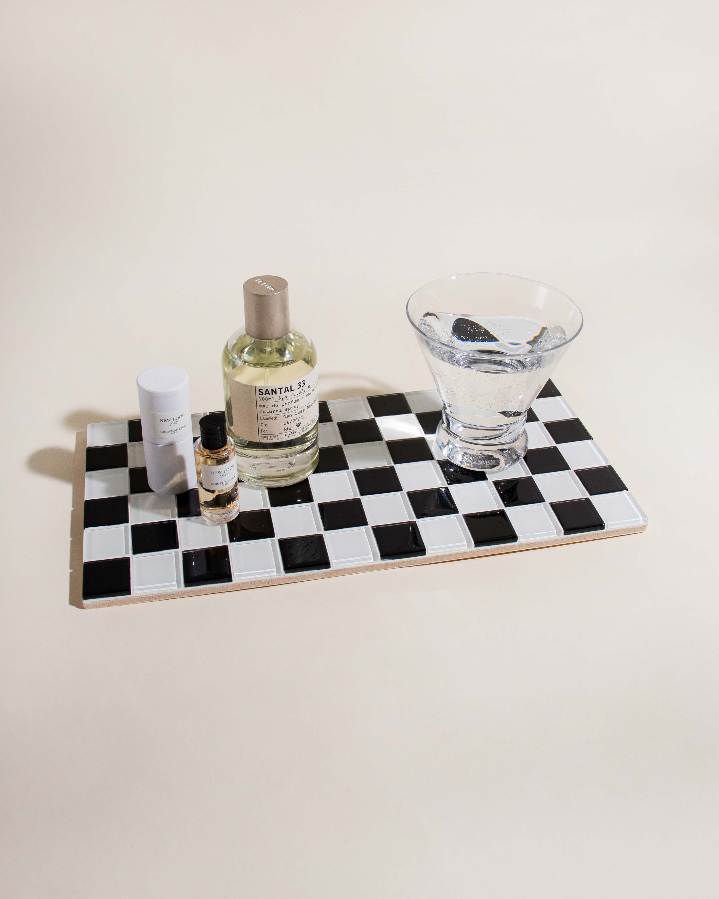 GLASS TILE DECORATIVE TRAY - Black & White Checkered