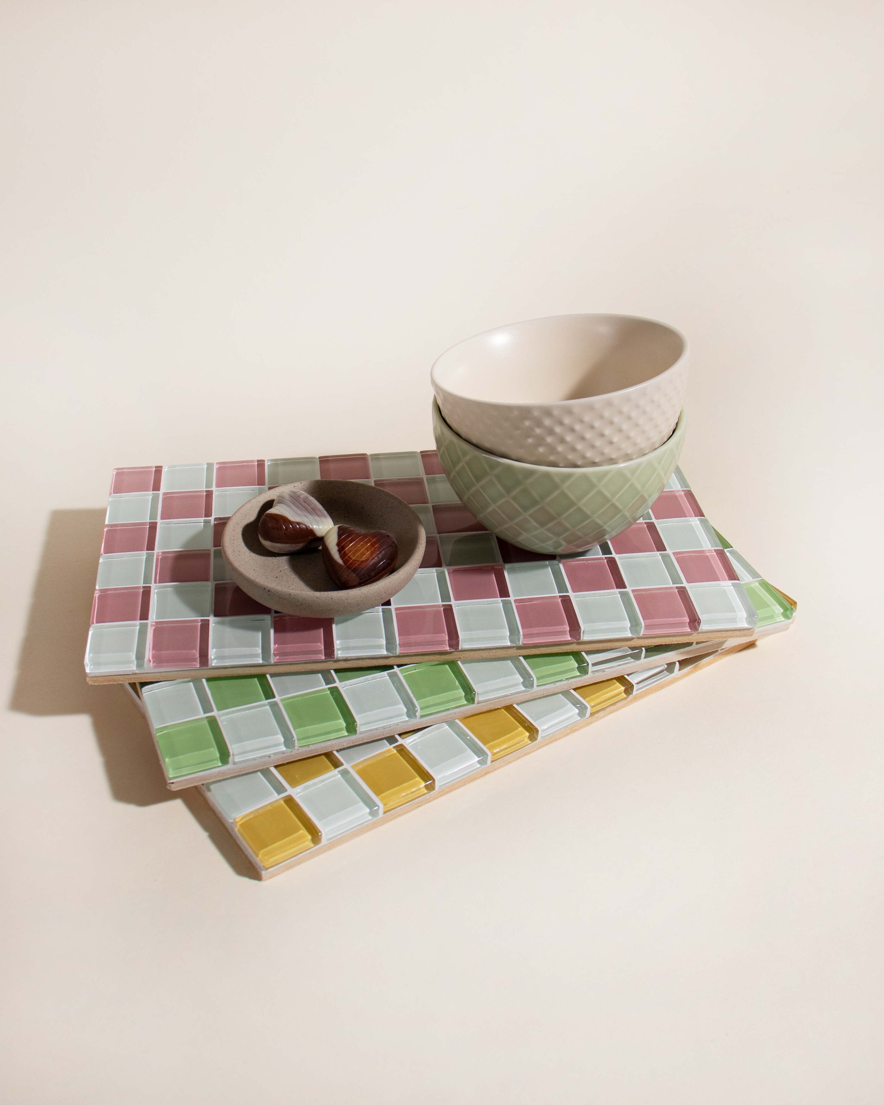 GLASS TILE DECORATIVE TRAY - Honey Milk Chocolate