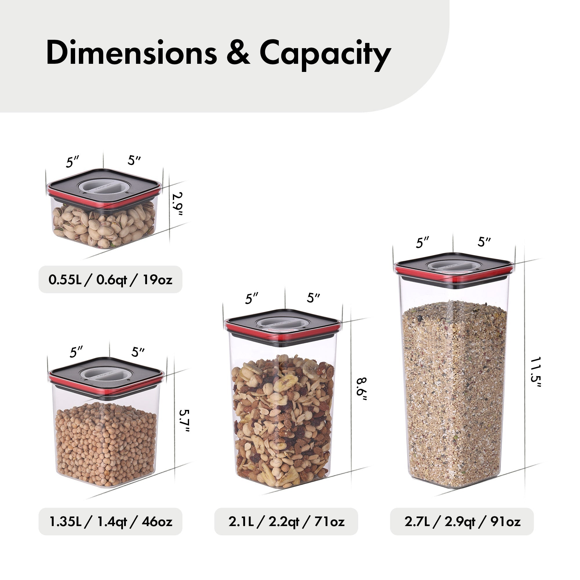 Smart Seal Food Storage, Square, 8PCs Set, Black Lid