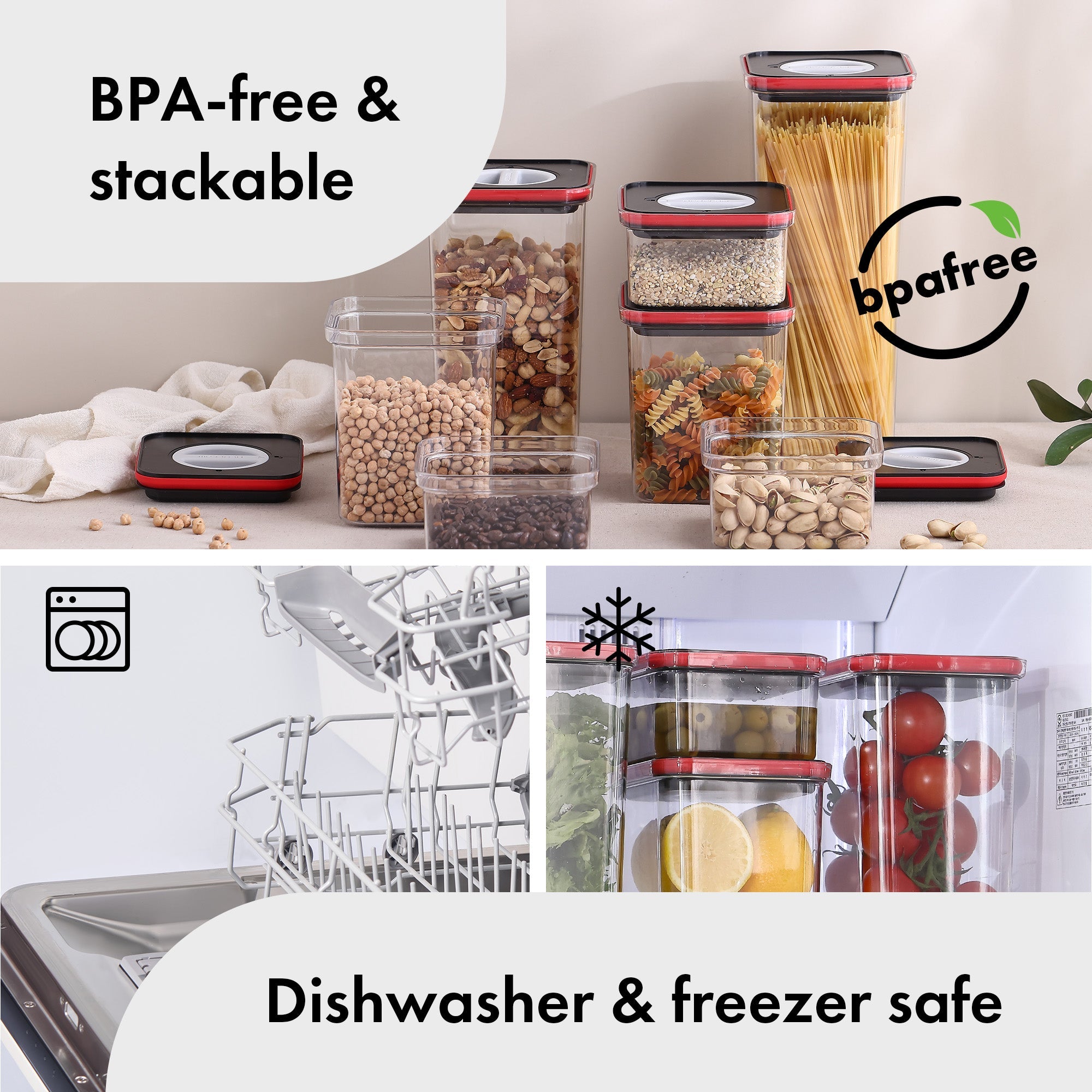 Smart Seal Food Storage, Square, 8PCs Set, Black Lid