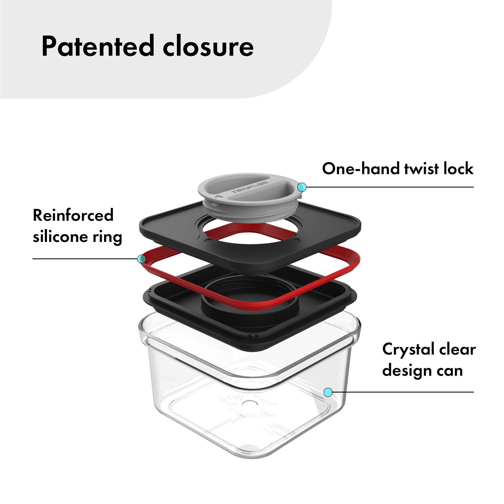 Smart Seal Food Storage, Square, 8PCs Set, Black Lid