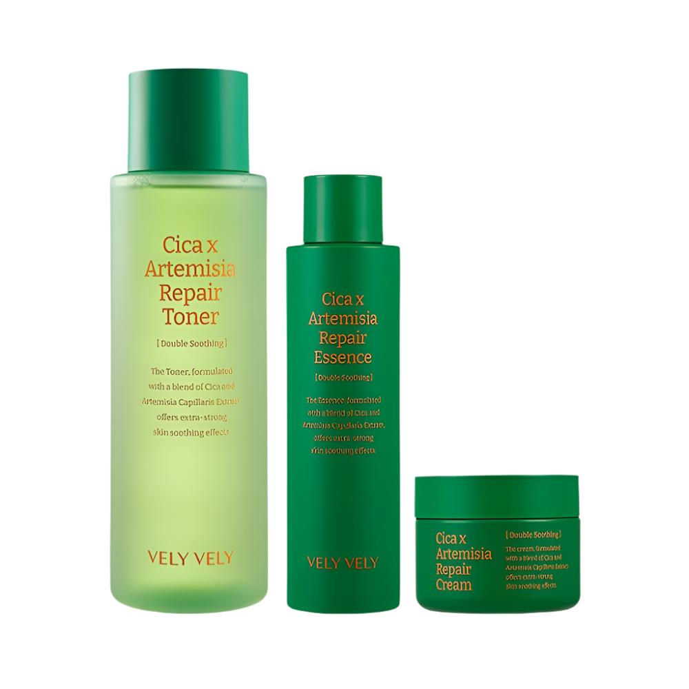 VELY VELY [SET] Cica Injin Mugwort Repair 3-piece SET (Toner + Essence + Cream) + Cica Injin Mugwort Mask Pack 3 sheets + Smart Talk as a gift - KBEAUTY X
