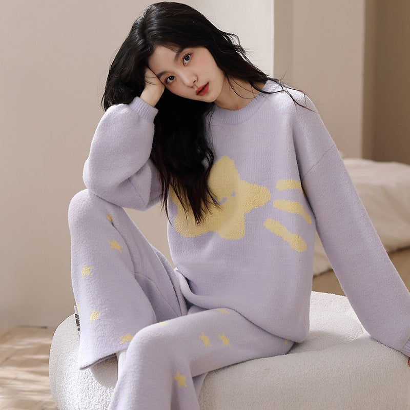 Milky Purple Soft Microfiber Sleepwear Stretchy Comfortable Winter Homewear